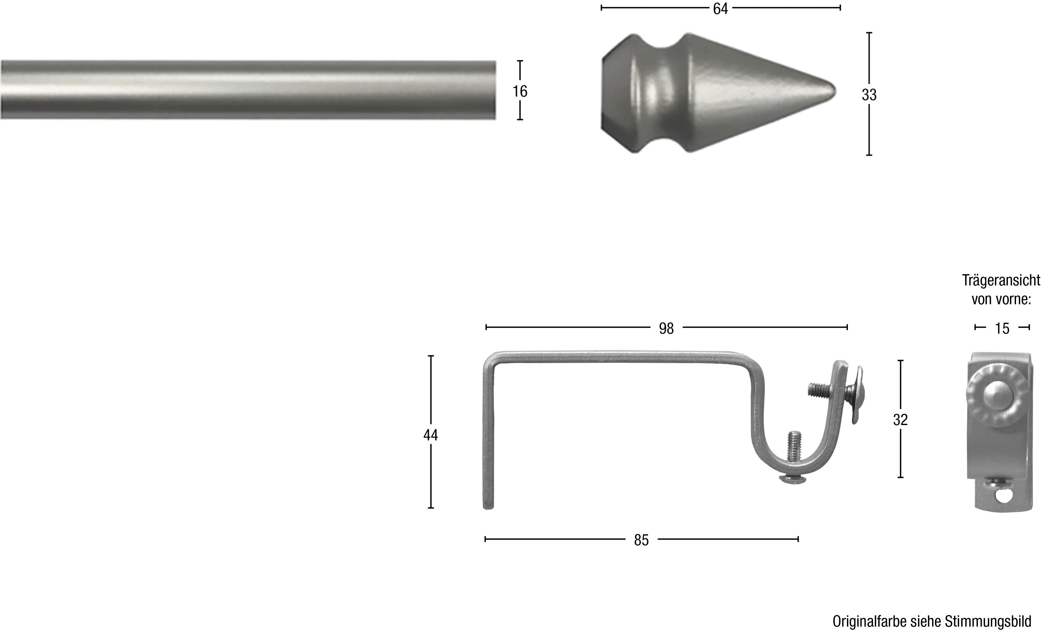 Gardinenstange SPYRNA mit offenem Träger, GARESA, Ø 16 mm, 1-läufig,  Wunschmaßlänge, Vorhanggarnitur, verlängerbar, Spitze, ohne Ringe