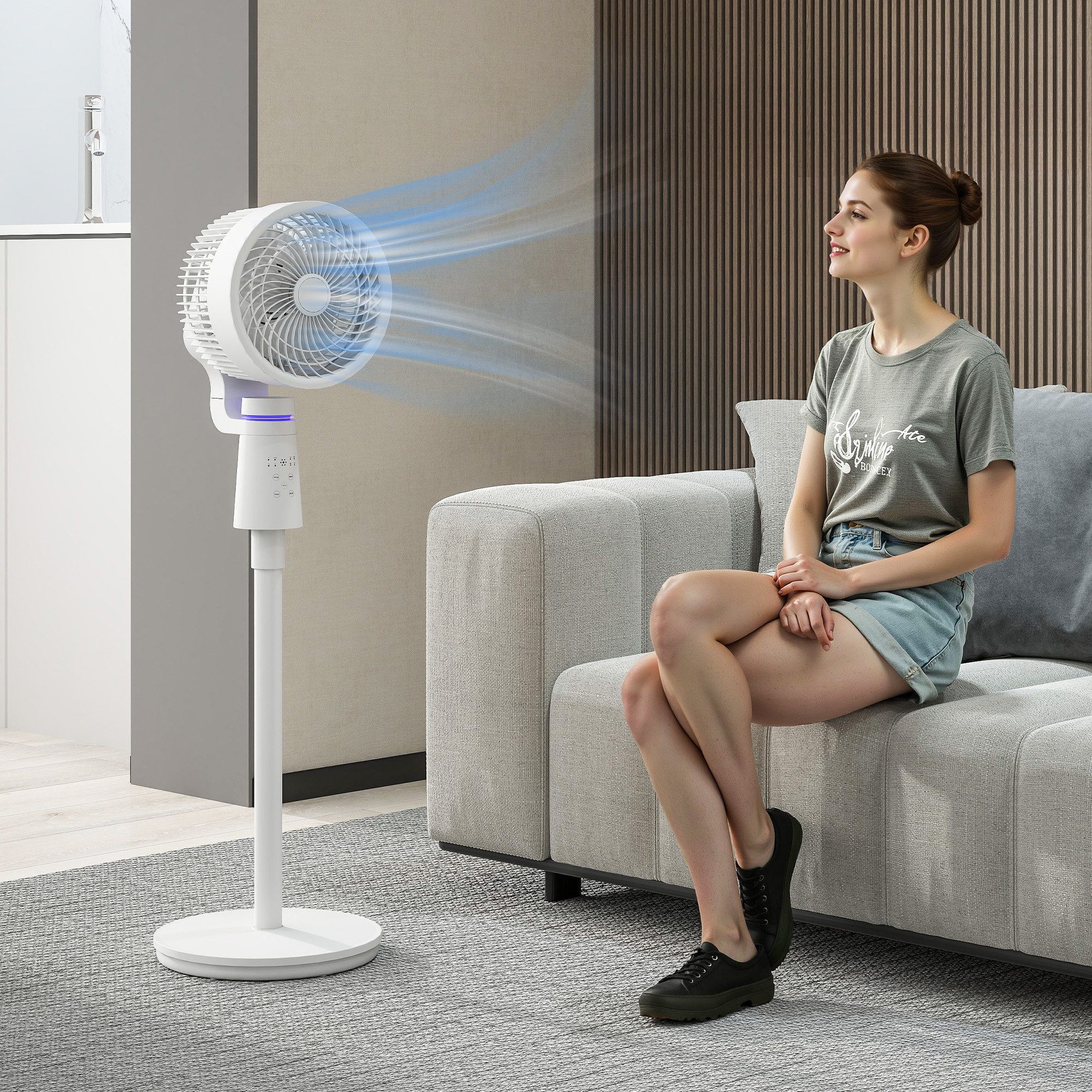 HOMCOM Standventilator, Mit Fernbedienung und Timer; leisere Luftzirkulation