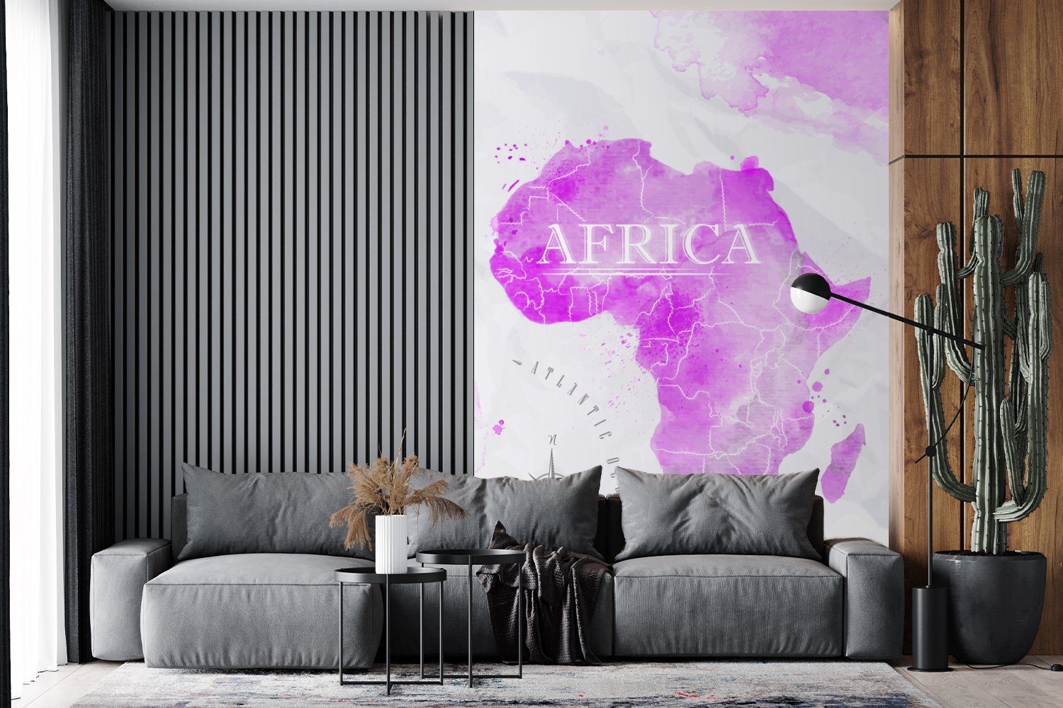 MuchoWow Fototapete bedruckt, Afrika, Montagefertig (3 Weltkarte St), Wohnzimmer, Tapete - für Rosa Matt, Vinyl - Wandtapete