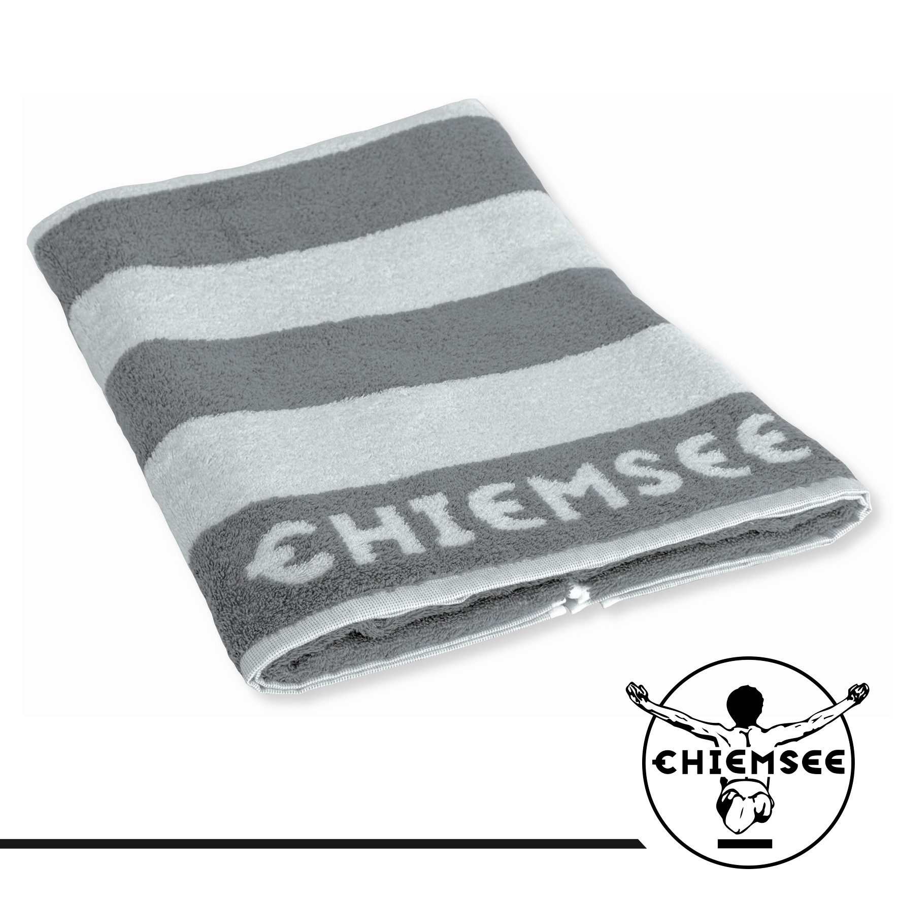 Chiemsee Saunatuch 100% Baumwolle, 80 x 200 cm, Frottier, gestreift, Logo-Schriftzug