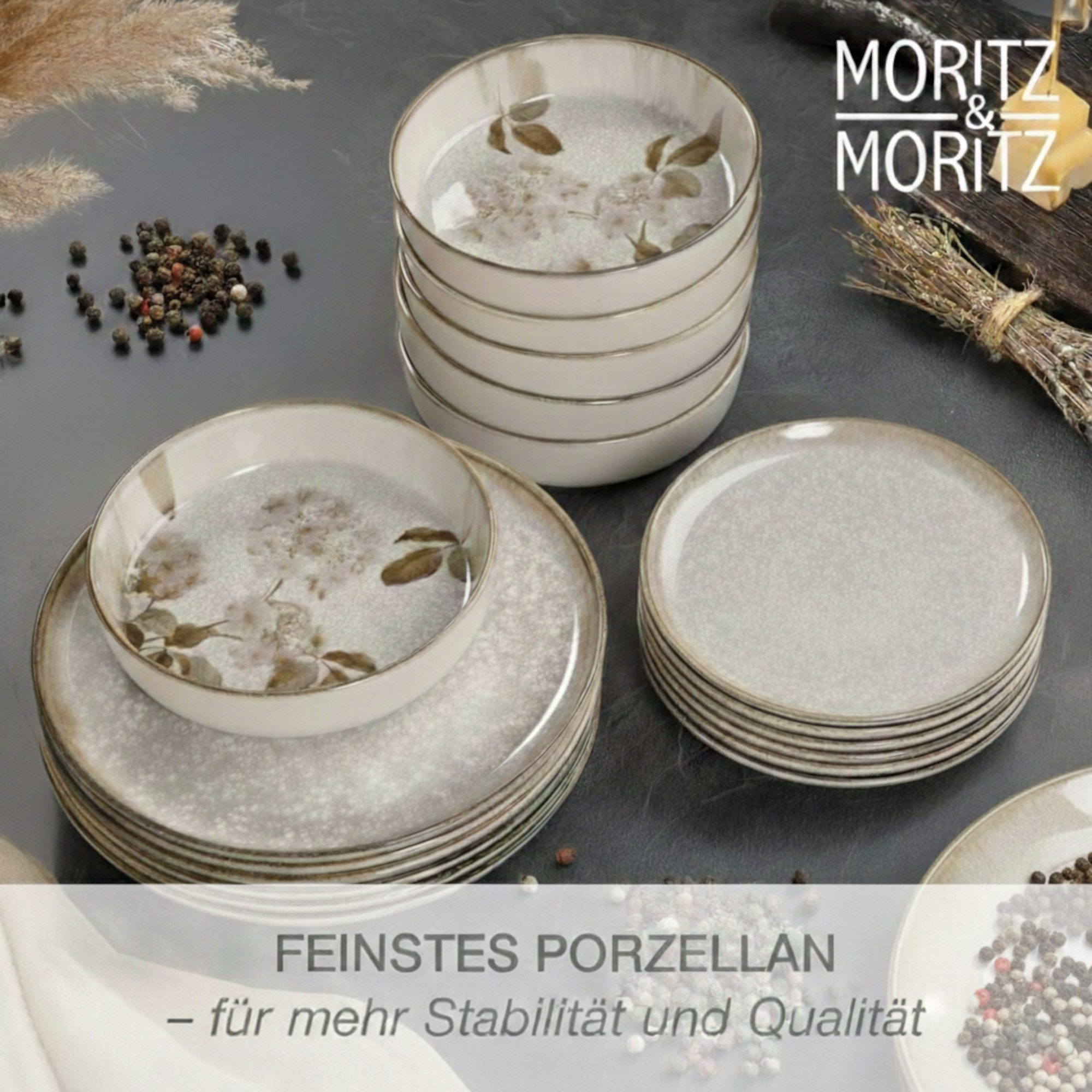 Moritz & Moritz Tafelservice BLOSSOM Geschirrset 24tlg (24-tlg), 6 Personen, Porzellan, Kombigeschirr für 6 Personen