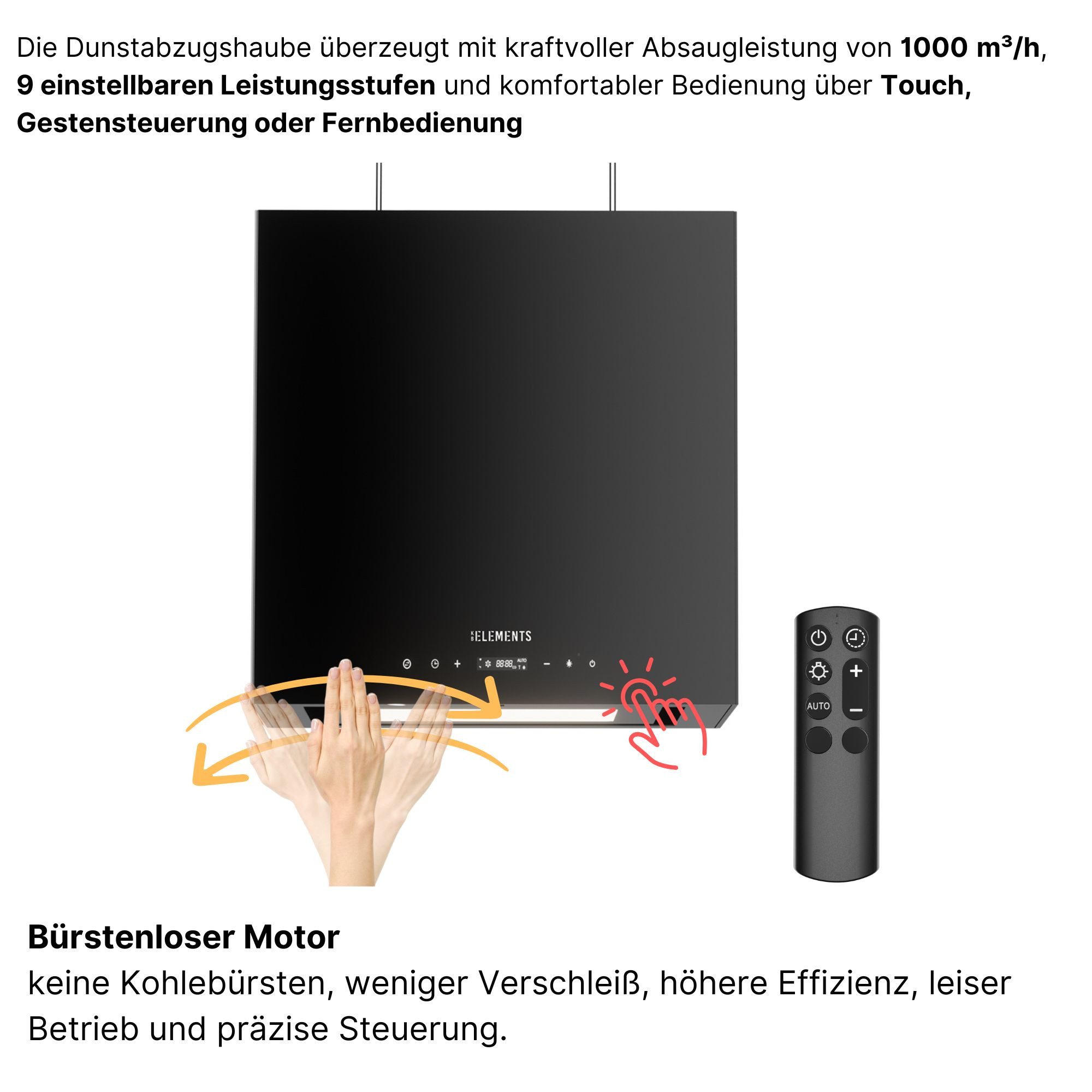 KB Elements Inselhaube mit Fernbedienung, 1000 m³/h mit Fernbedienung, 1000 m³/h, Fernbedienung, 1000 m³/h Saugleistung