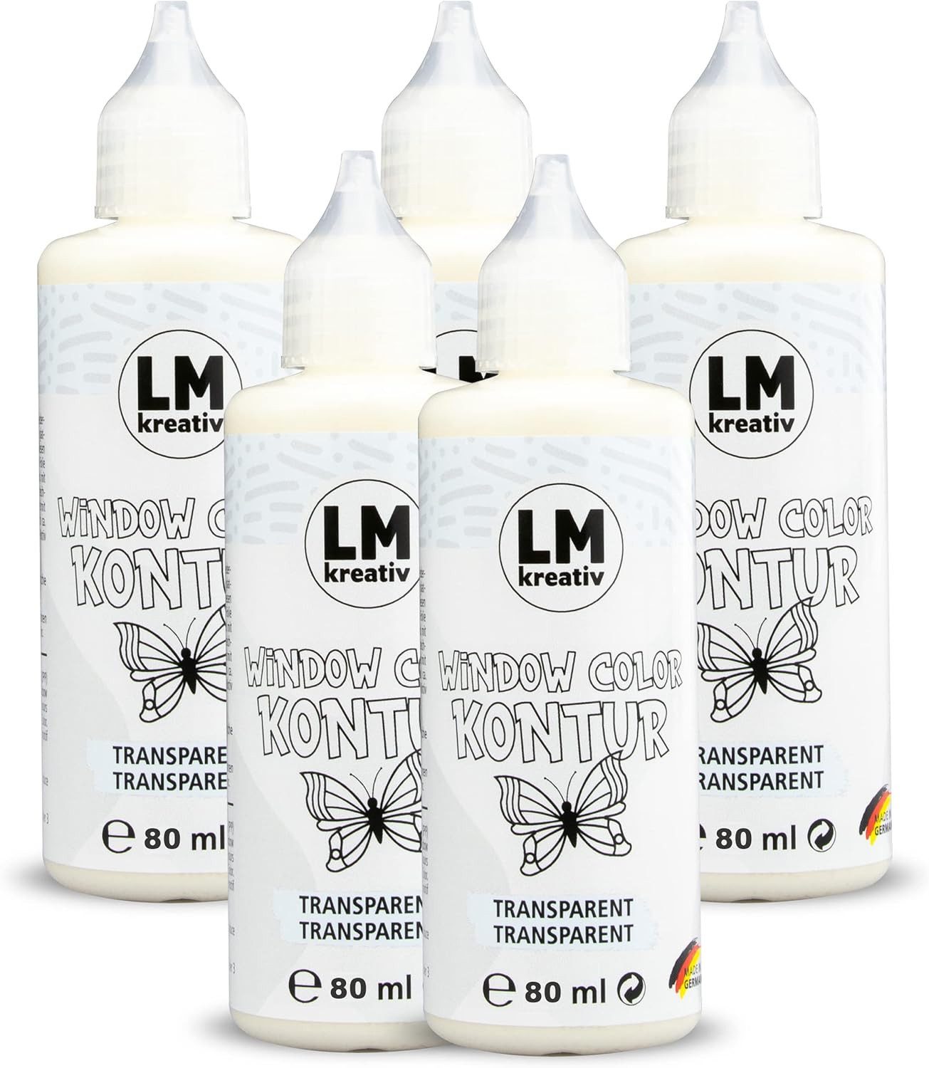 LM-Kreativ Bastelfarbe Window Color Konturenfarbe Transparent, XXL-Set, wiederablösbar, inkl. Konturen, Folien & Vorlagenheft