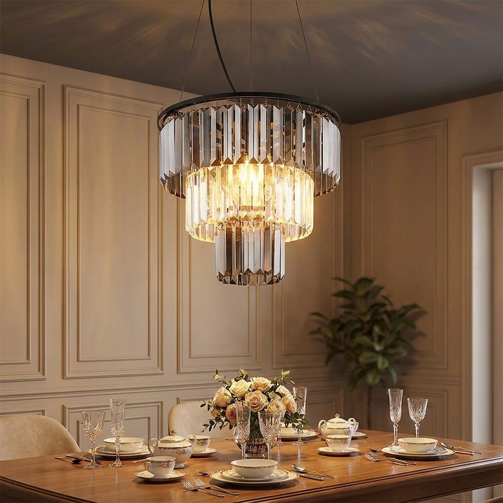 GLOBO LIGHTING Kronleuchter, Leuchtmittel inklusive, Warmweiß, Hängeleuchte Wohnzimmerlampe 3 Flammig Glaskristalle rauch LED D 40cm