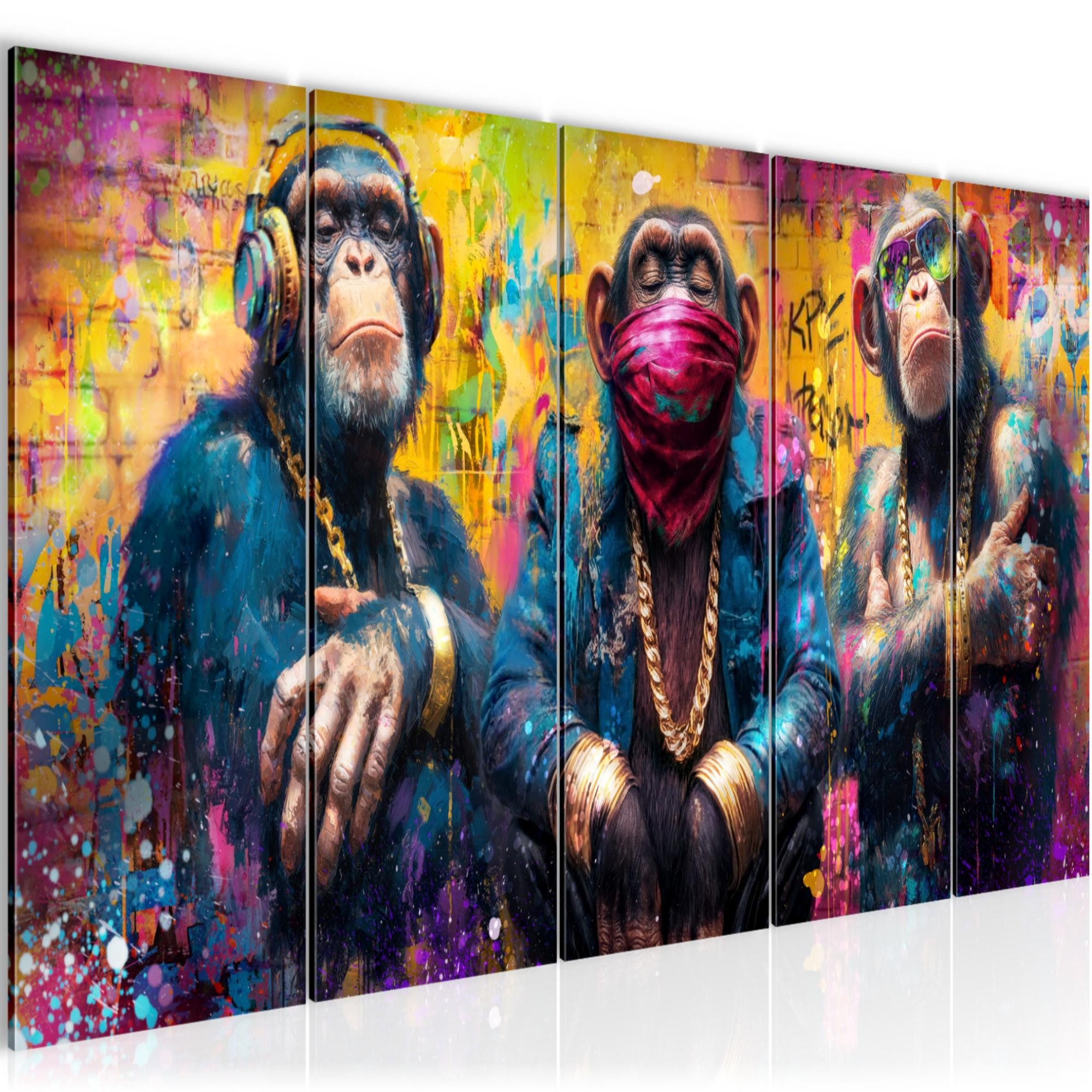 Runa Art Wandbild Wandbild Street Art Bilder Wanddeko Loft Graffiti, Affen (5 St)