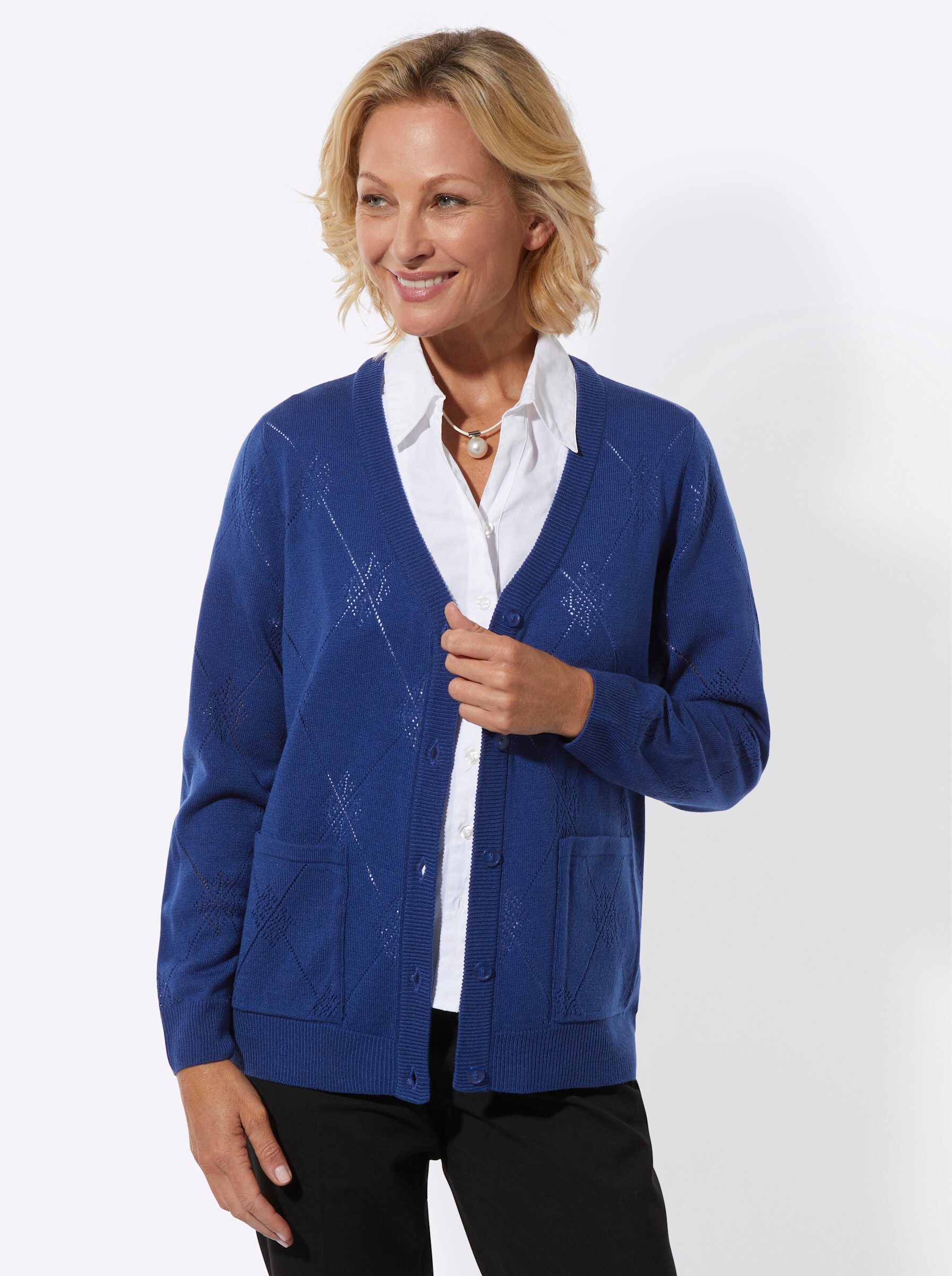 Strickjacke Strickjacke Langarm Ajour, Jersey
