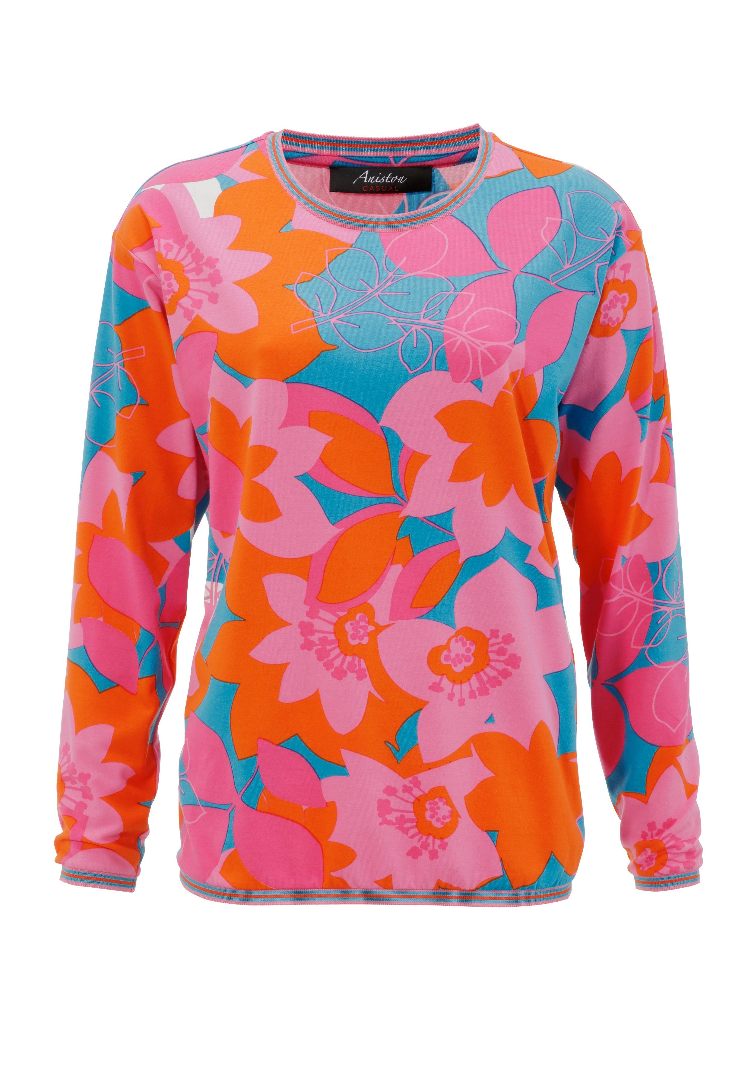 Blumendruck mit Aniston CASUAL farbenfrohen großflächigem, Sweatshirt