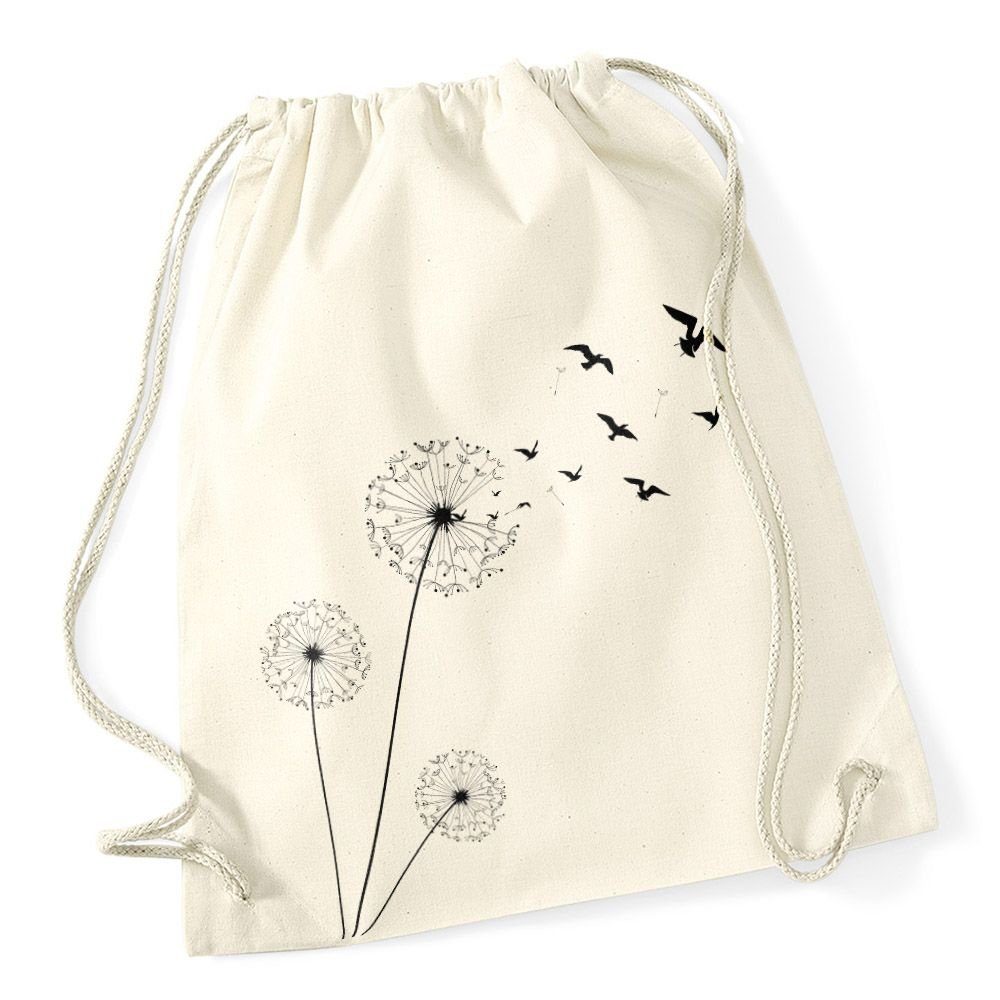 Autiga Turnbeutel Hipster Birds natur Dandelion Vögel Beutel Jutebeutel Pusteblume Gymsac Turnbeutel Tasche