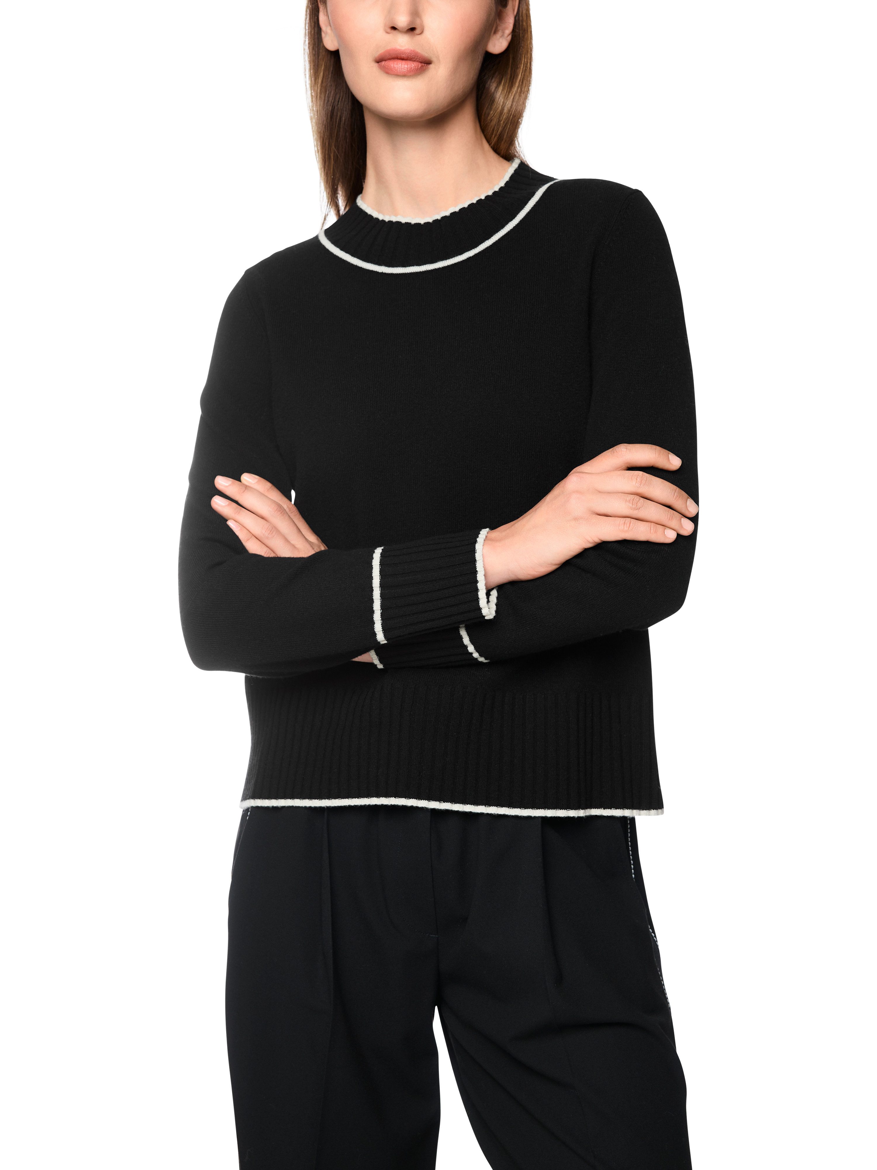 Marc Cain Strickpullover Cattitude Premium Damenmode mit Kontrastkanten, mit Kaschmitanteil