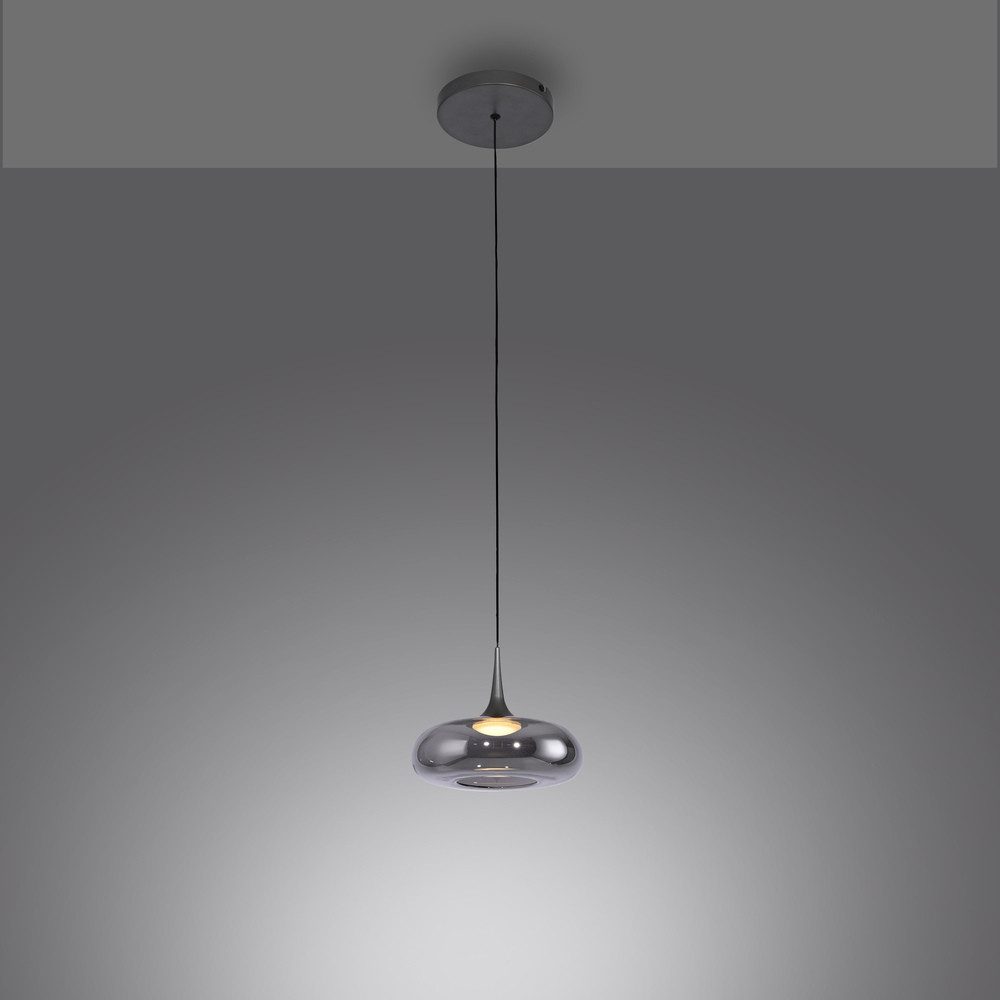 SCHÖNER WOHNEN-Kollektion LED Pendelleuchte LED Pendellampe POSH, höhenverstellbar, 1x LED Board 7,40W, warmweiß, Rauchglas, höhenverstellbar, Lichtfarbe warmwe – Bild 4 von 5