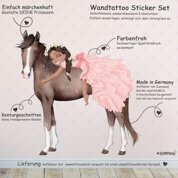 Sunnywall Wandtattoo Prinzessin Mädchen auf Pferd, Wandaufkleber Kinderzimmer, Pferde, selbstklebend, rückstandslos entfernbar