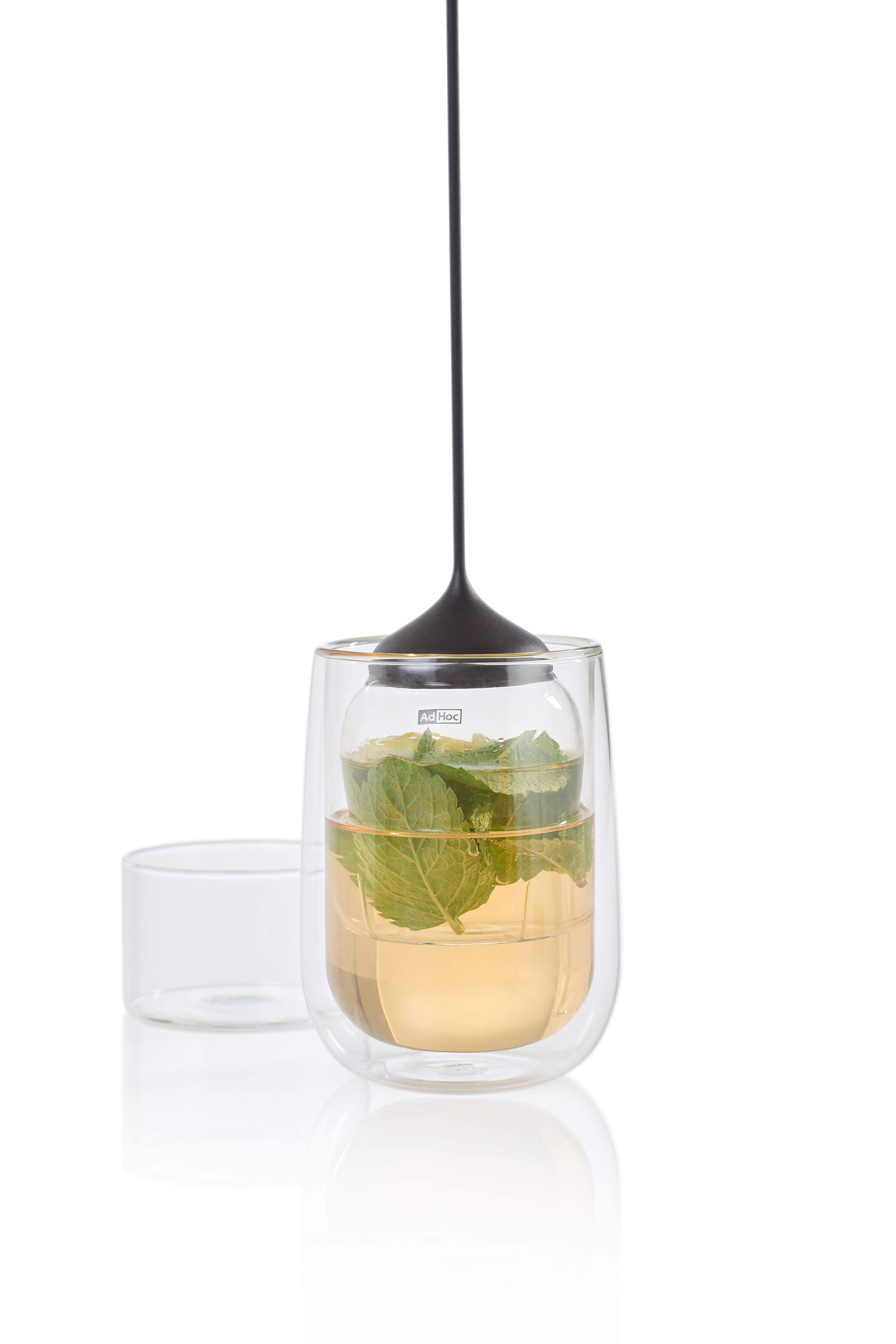 AdHoc Teesieb Glas-Teefilter Fusion XL, Glas, Silikon, (1-St), perfekt für großblättrige Teesorten oder Zutaten wie Zitrone, Ingwer