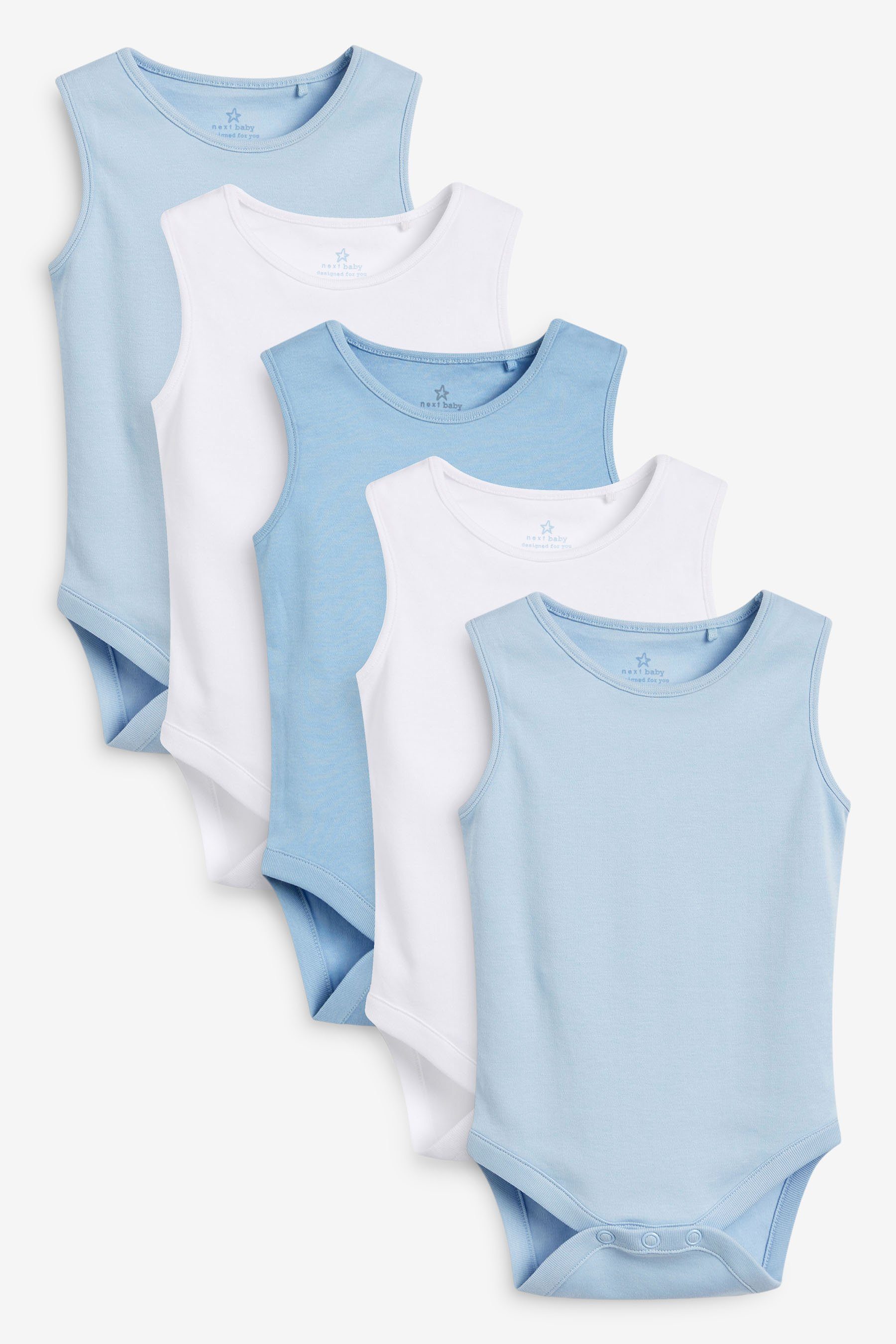 Next (5-tlg) Body Blue ärmellose Baby-Bodysuits 5er-Pack