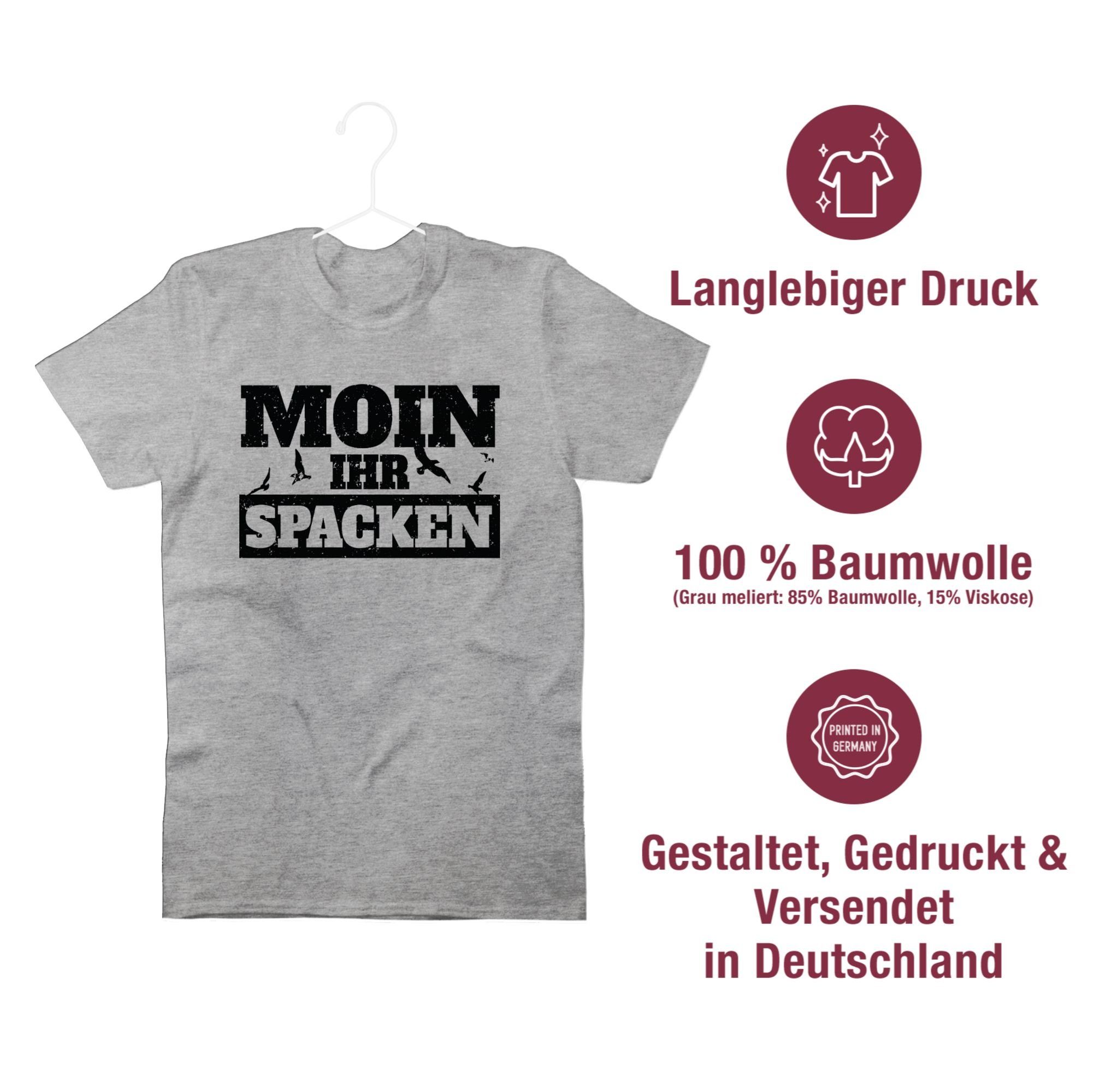 Moin Spacken Grau 02 schwarz Sprüche Shirtracer - ihr Statement meliert T-Shirt