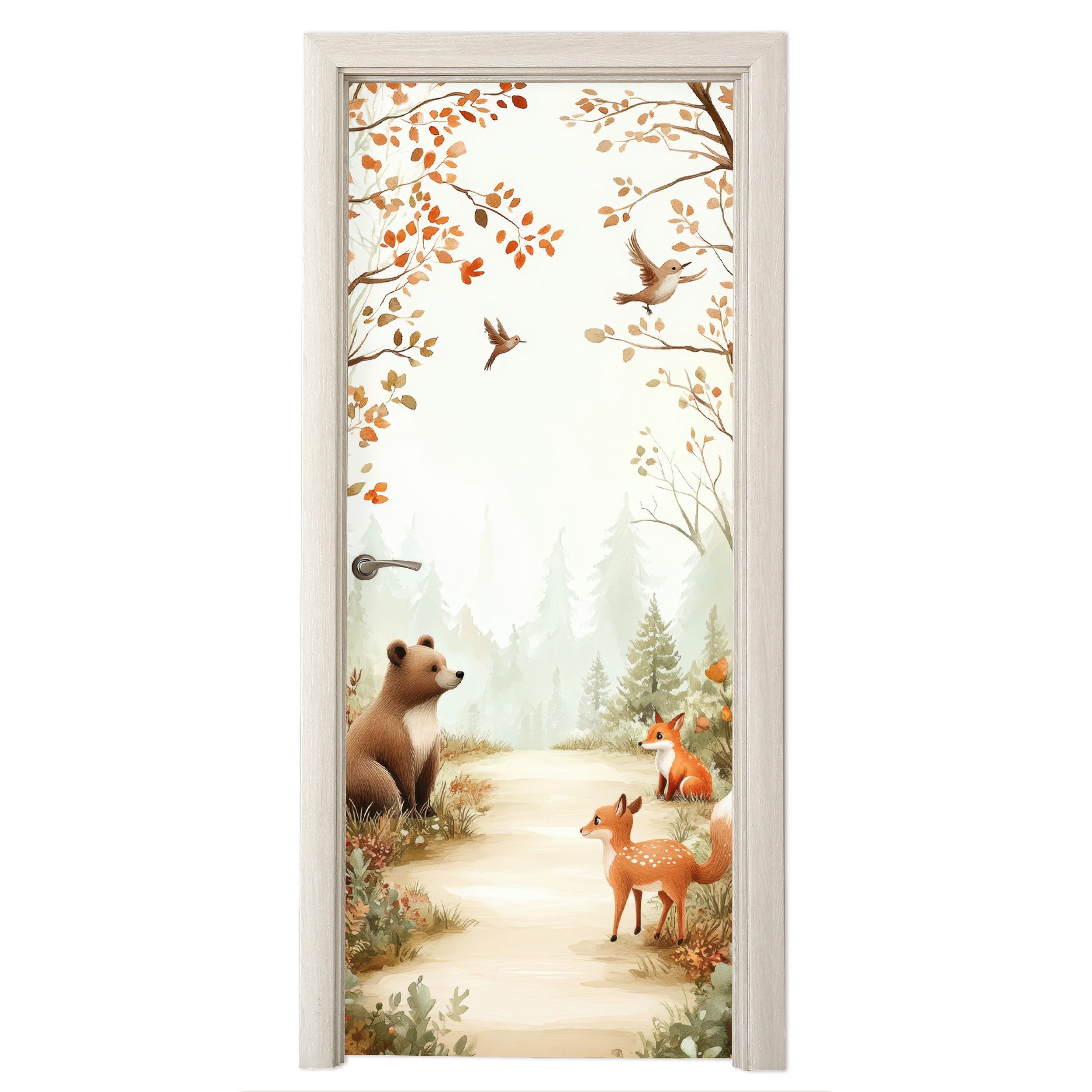 MuchoWow Türtapete Wald - Herbst - Waldtiere - Bär - Fuchs, Matt, bedruckt, günstig online kaufen