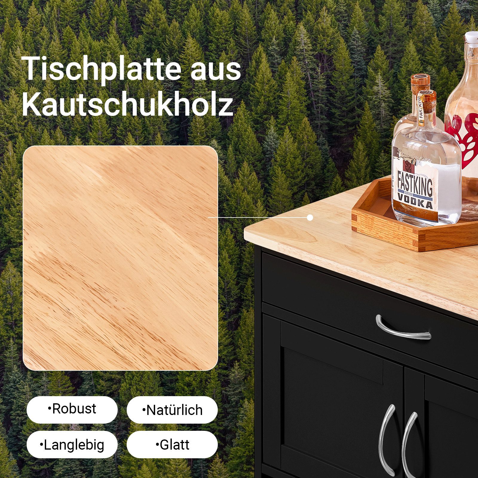 SoBuy Küchenwagen FKW45, Küchenwagen auf Rollen, Kücheninsel, Küchenregal, Servierwagen mit Flaschenablagen Weinschrank Rollwagen Küche Esszimmer – Bild 3 von 5