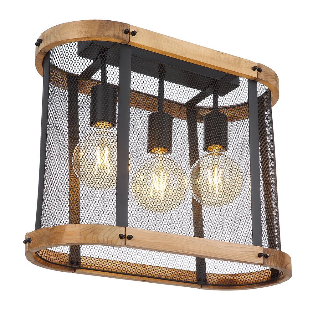 GLOBO LIGHTING Deckenleuchte, Leuchtmittel nicht inklusive, Deckenlampe Wohnzimmerleuchte 3 flammig Holzleuchte Industrial