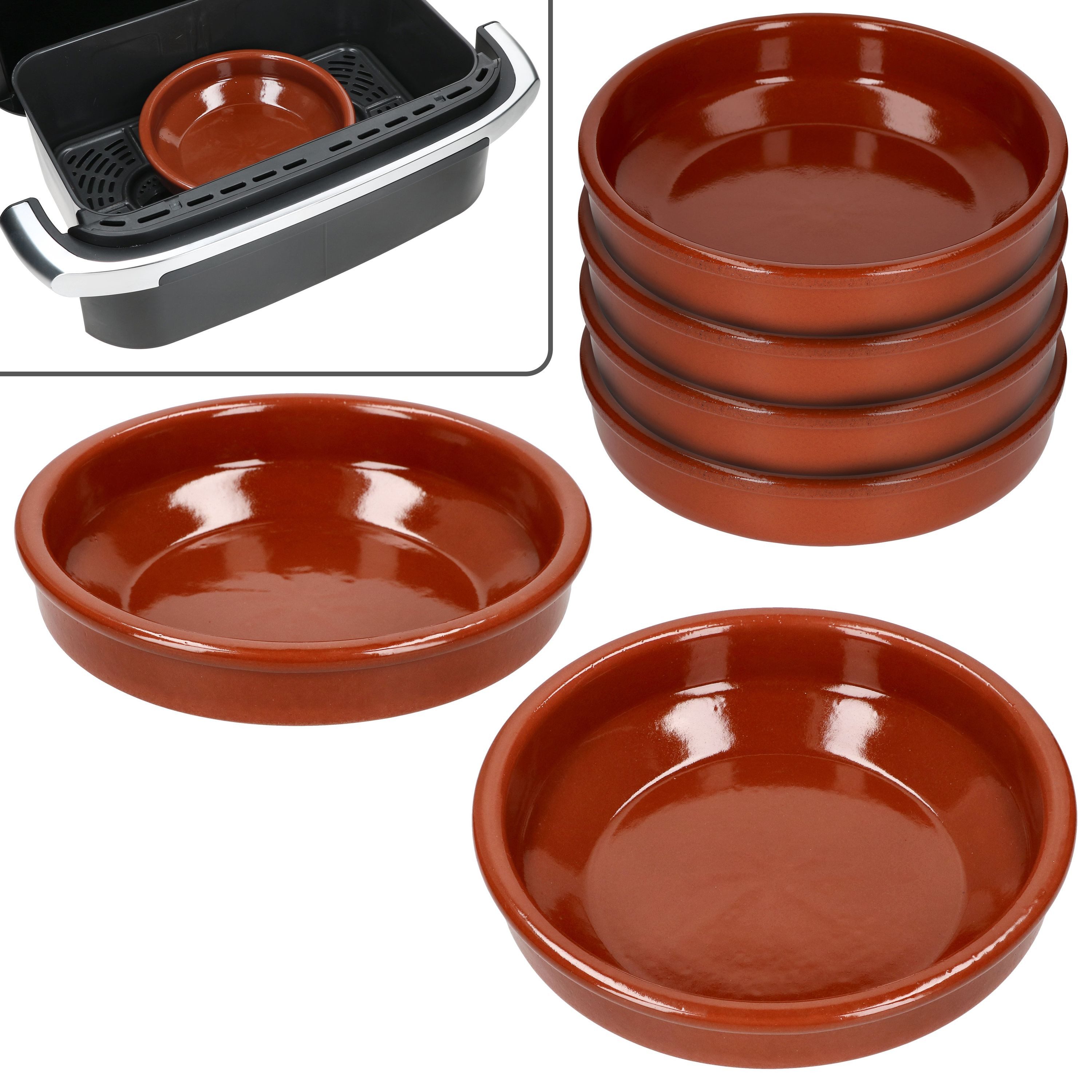 MamboCat Auflaufform MamboCat 6er Set Airfryer Tonschalen rund Ø20cm 700ml Cazuela Tapas, Ton