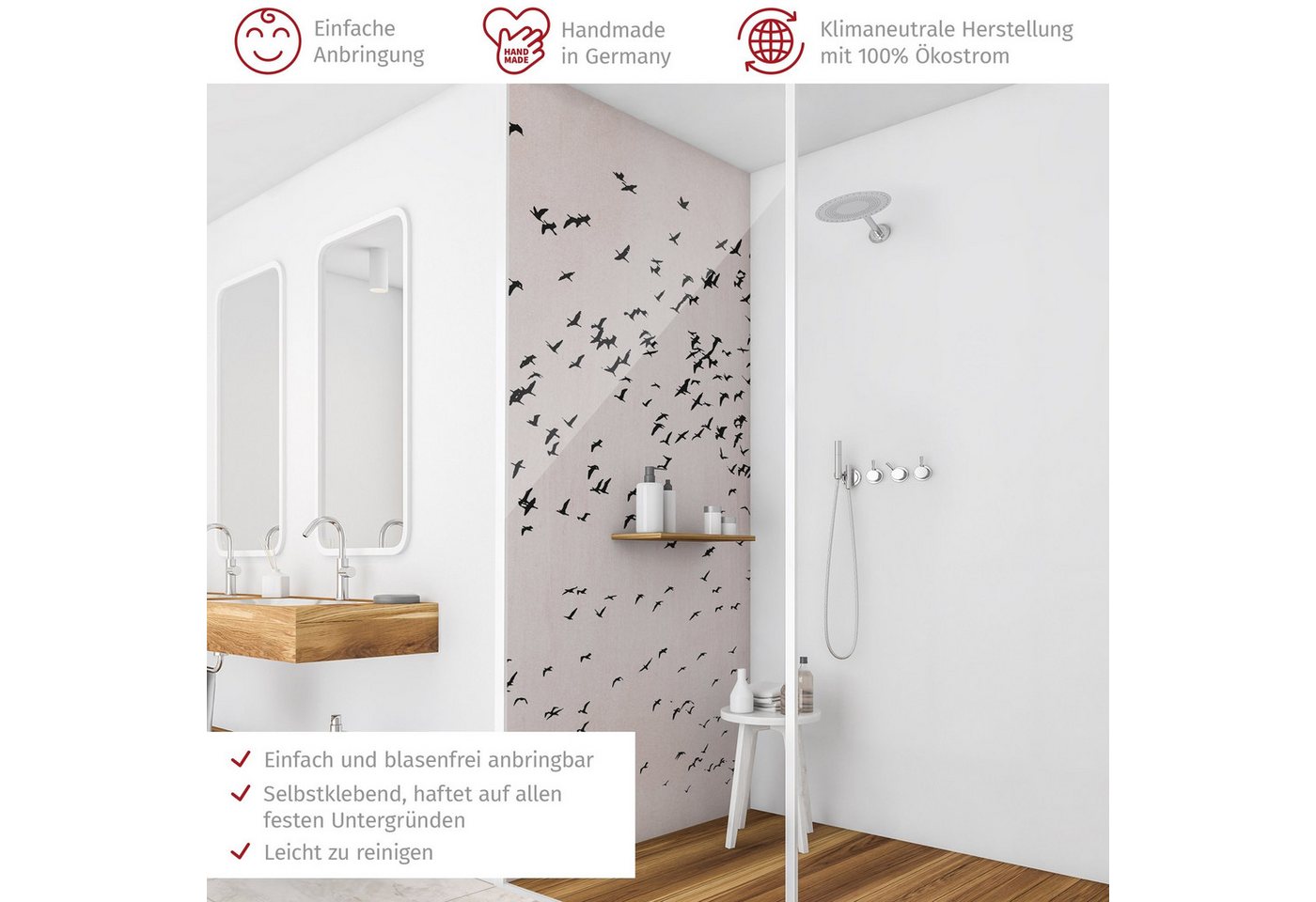 Thumbnail - Bilderdepot24 Badrückwand Aquarell rosa Duschrückwand ohne Bohren Dusche Natur, (1-tlg., Hart-Folie Smart matt 0,35 mm),...