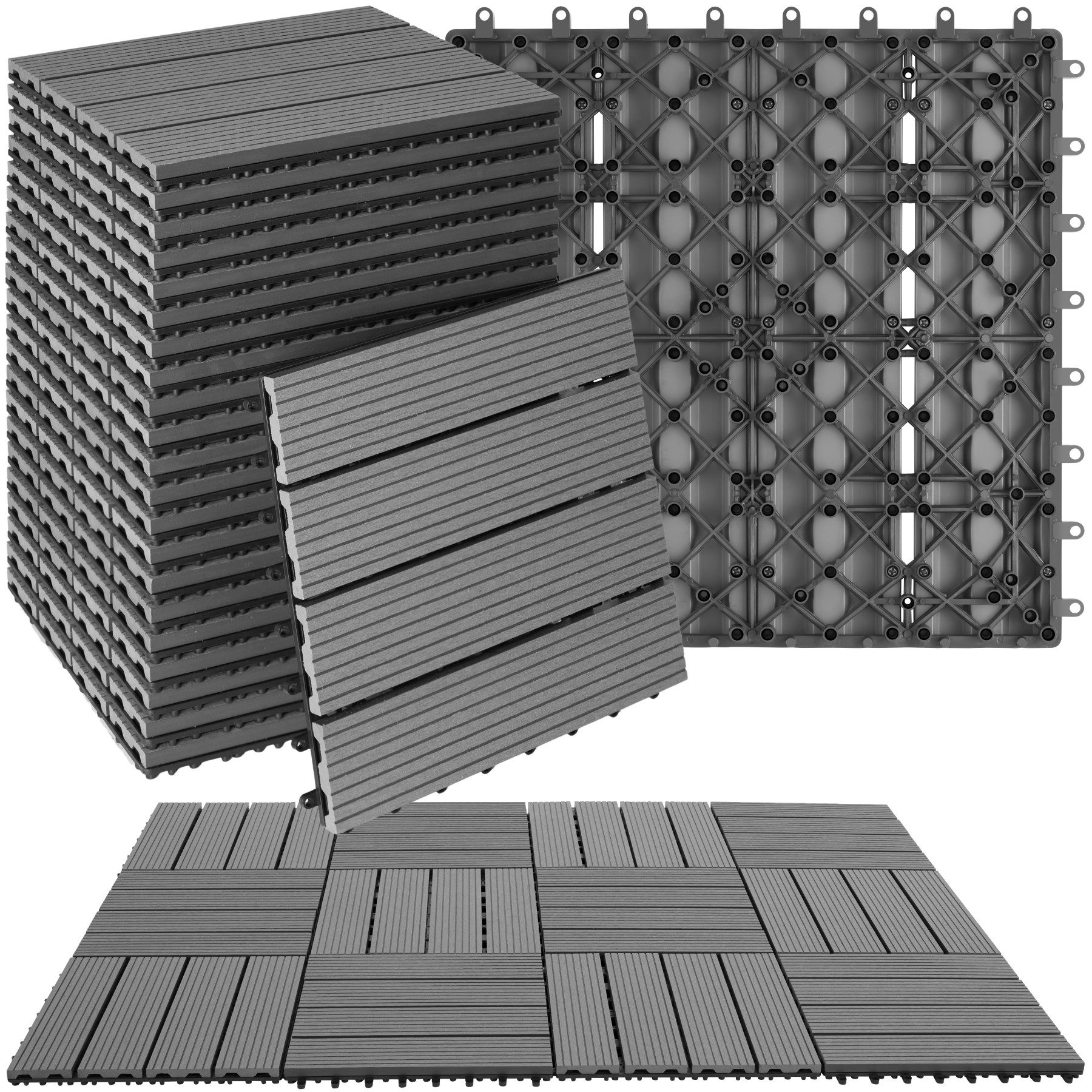 tectake Terrassendielen Terrassenfliesen, 2,1142 m², BxL: je 31,00x31,00 cm, (22-teiliges, 22-St., Плиткаset), 22er Set im Klicksystem
