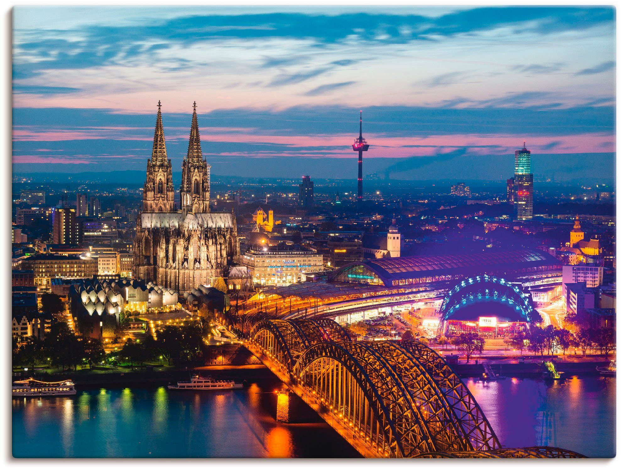 Artland Wandbild Köln Panorama am Abend, Deutschland (1 St), als Alubild,  Leinwandbild, Wandaufkleber oder Poster in versch. Größen | Poster