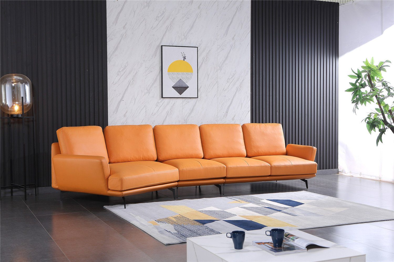 Ecksofa, JVmoebel Ecksofa Sofa Set Ecke Ledersofa Modern L-Form Orange Garnitur Wohnlandschaft