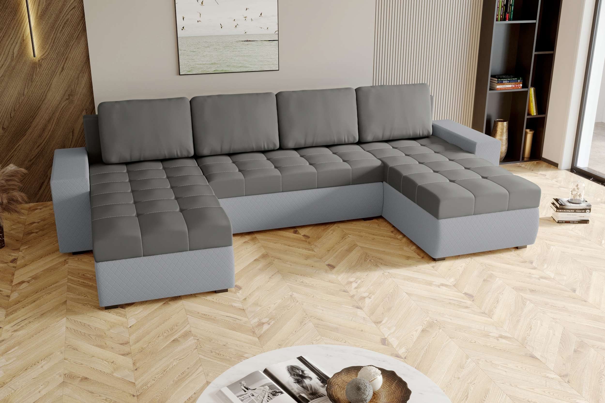 Modern Eckcouch, Sitzkomfort, Stylefy mit Bettkasten, Bettfunktion, Wohnlandschaft Amelia, Design Sofa, U-Form, mit