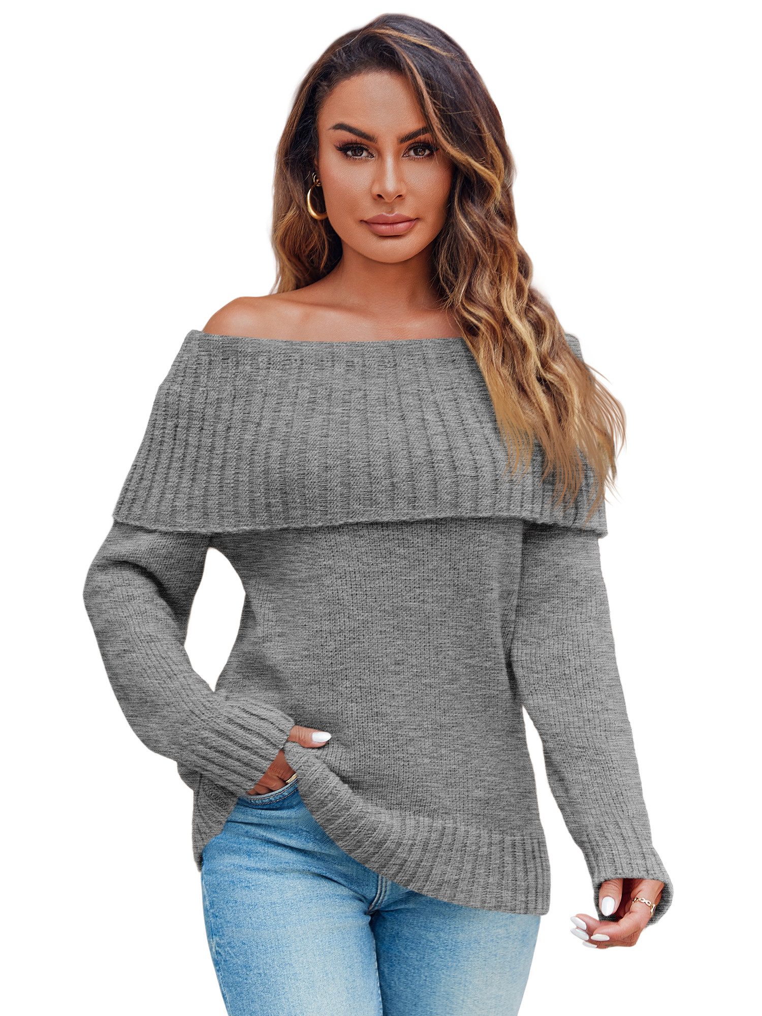 Imily Bela Sweater Damen Oversize Pullover mit schulterfreiem Schnitt (Pack günstig online kaufen