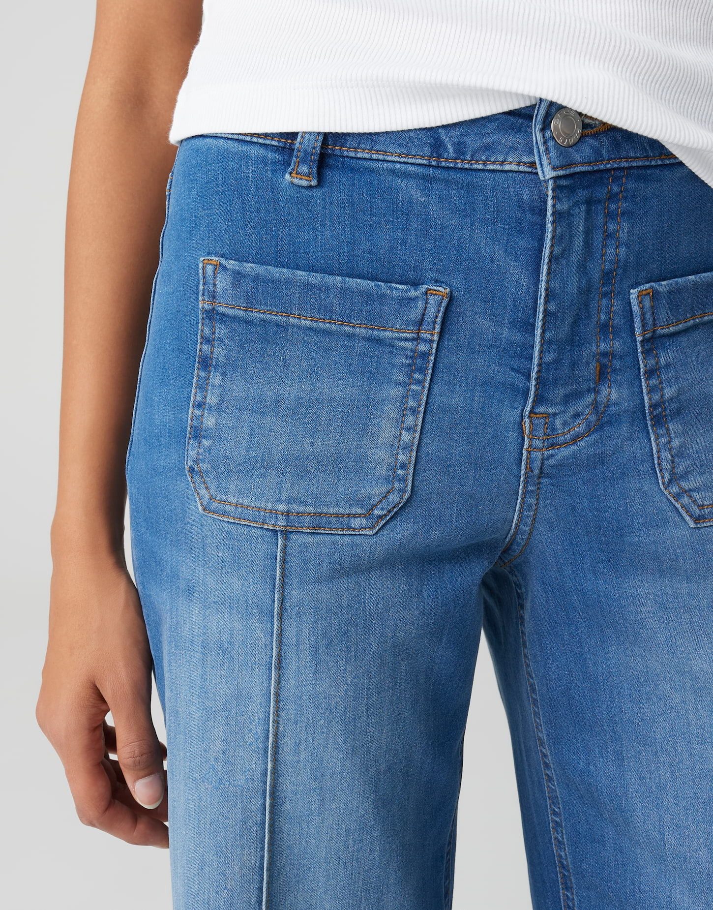 OPUS PANTS Palazzohose MELLY GROOVE aus Dry Indigo® Mid Rise Palazzo Fit, Long, leichte Used-Effekte