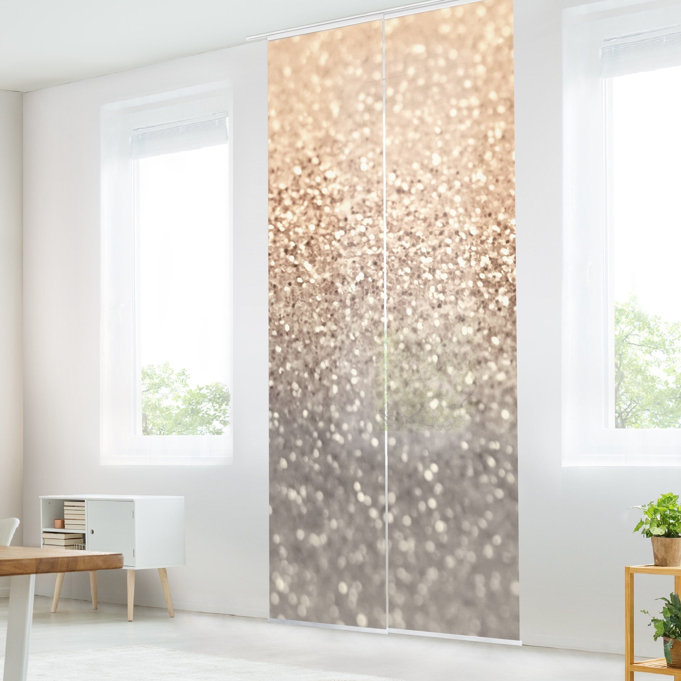 Bilderdepot24 Schiebegardine Flächenvorhang blickdicht Goldene Glitzerlands günstig online kaufen