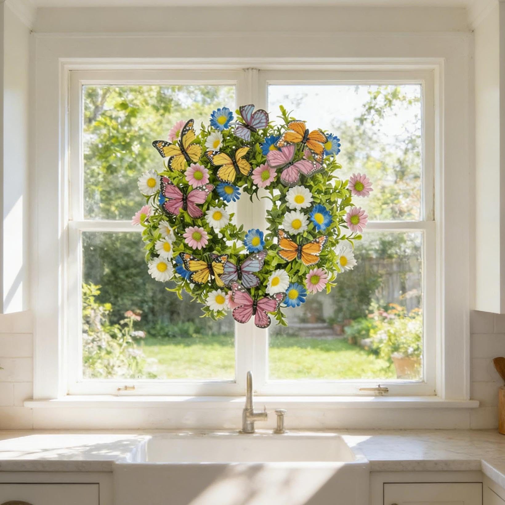 Kunstkranz Türkränze Sommerkranz Frühling Kränze für Haustür Künstliche Blumen, Bomiclss, 35CM Dekokranz für Außenbereich Wand Hochzeit Heimdekoration