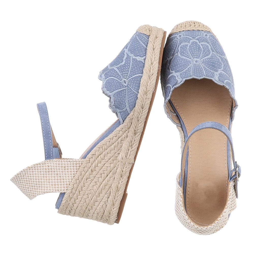 Ital-Design Beige Wedges mit Blumenstickerei – Sommerliche Eleganz Schnürpumps (89372889) Keilabsatz/Wedge Pumps in Blau