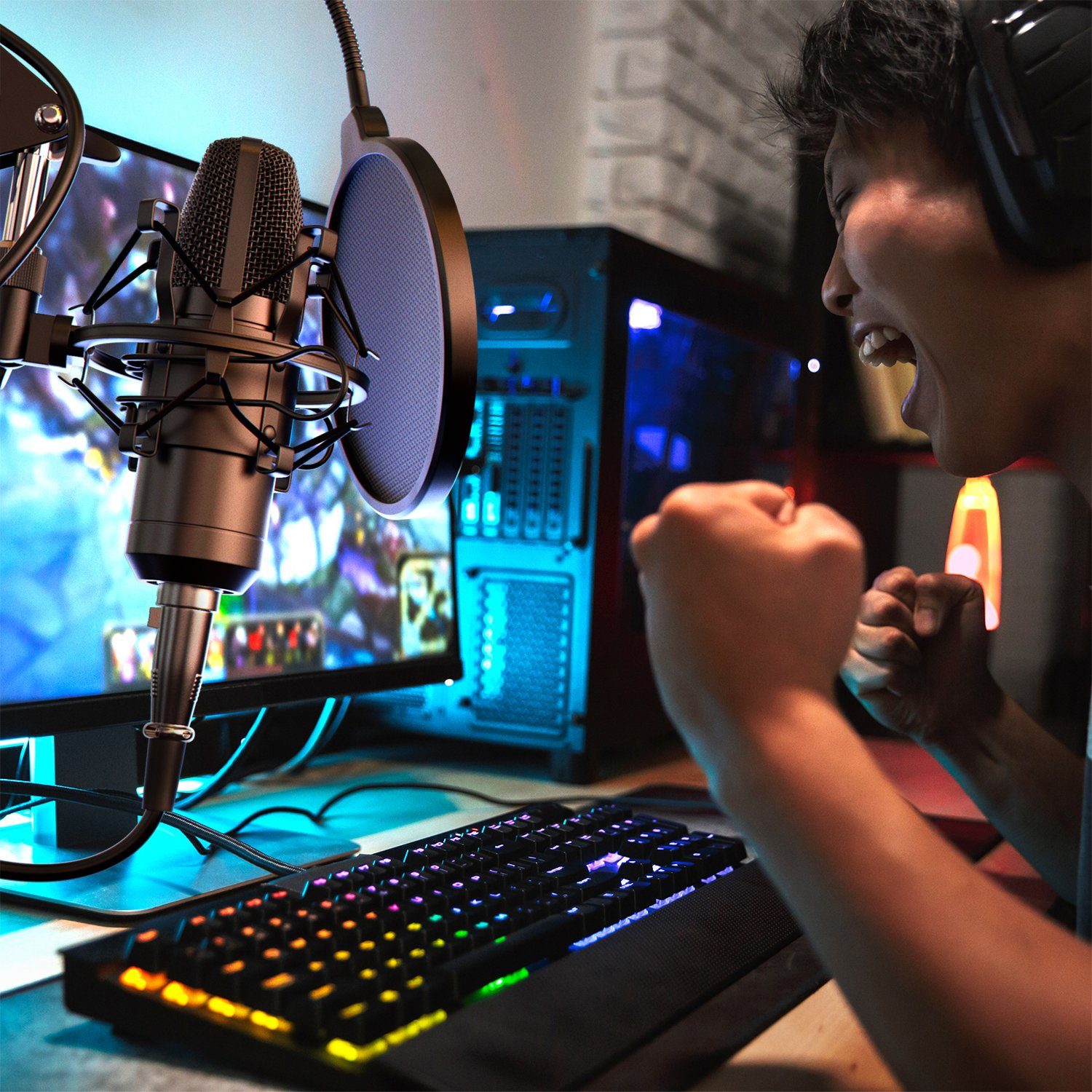 LIAM&DAAN Streaming-Mikrofon Großmembran Kondensatormikrofon mit Mikrofonarm, Studiomikrofon Set (Set, 7-tlg), mit Arm, Spinne & Popschutz, Podcast Set, 2,5m 3,5mm Klinke zu XLR