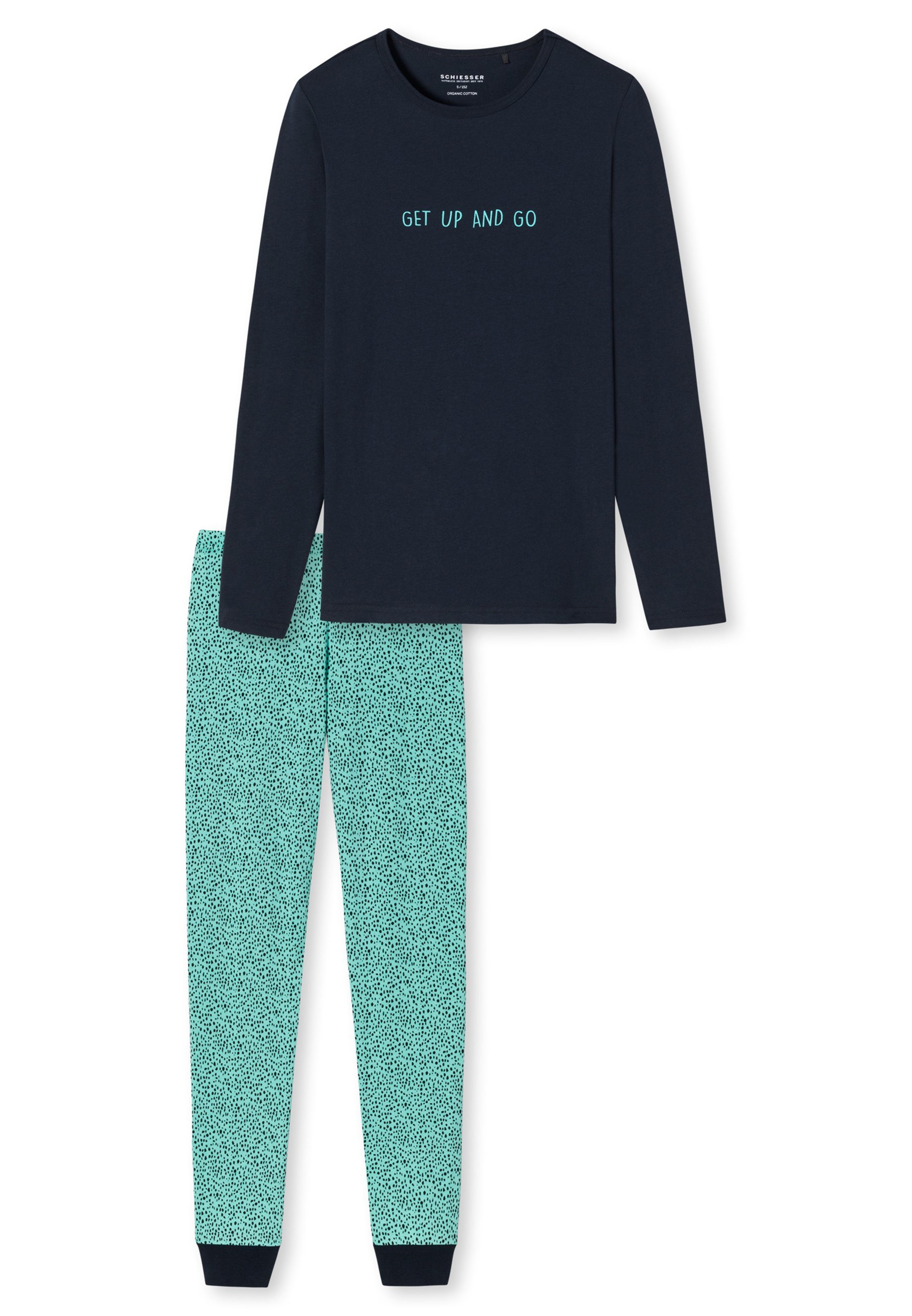 Schiesser Pyjama Teens Girls - Organic Cotton (Set, 2 tlg) Schlafanzug lang - Baumwolle - Langarm Oberteil mit Print mint