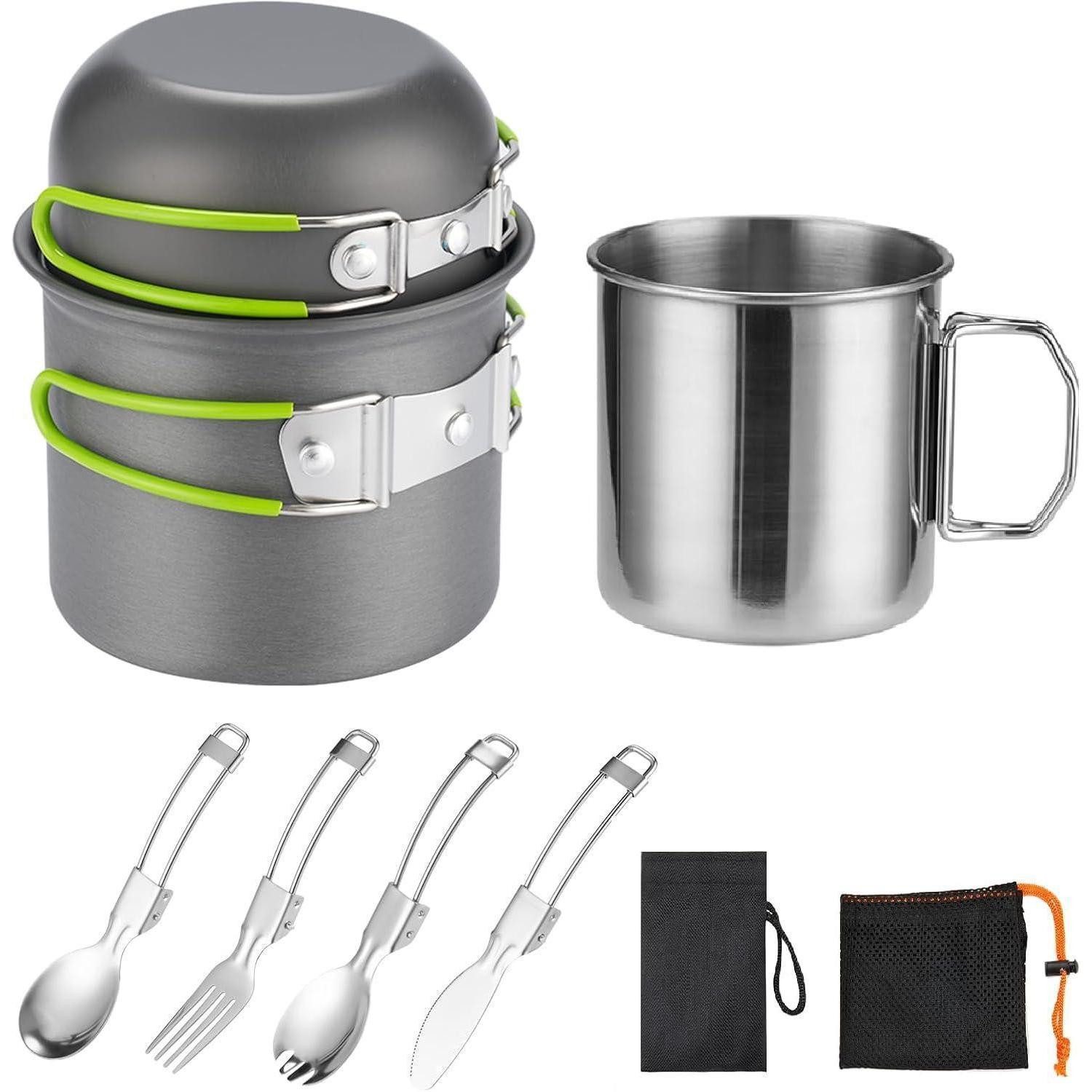 LuxusKollektion Single Geschirr-Set Camping Kochgeschirr 1 Person 8-teilig, Metall