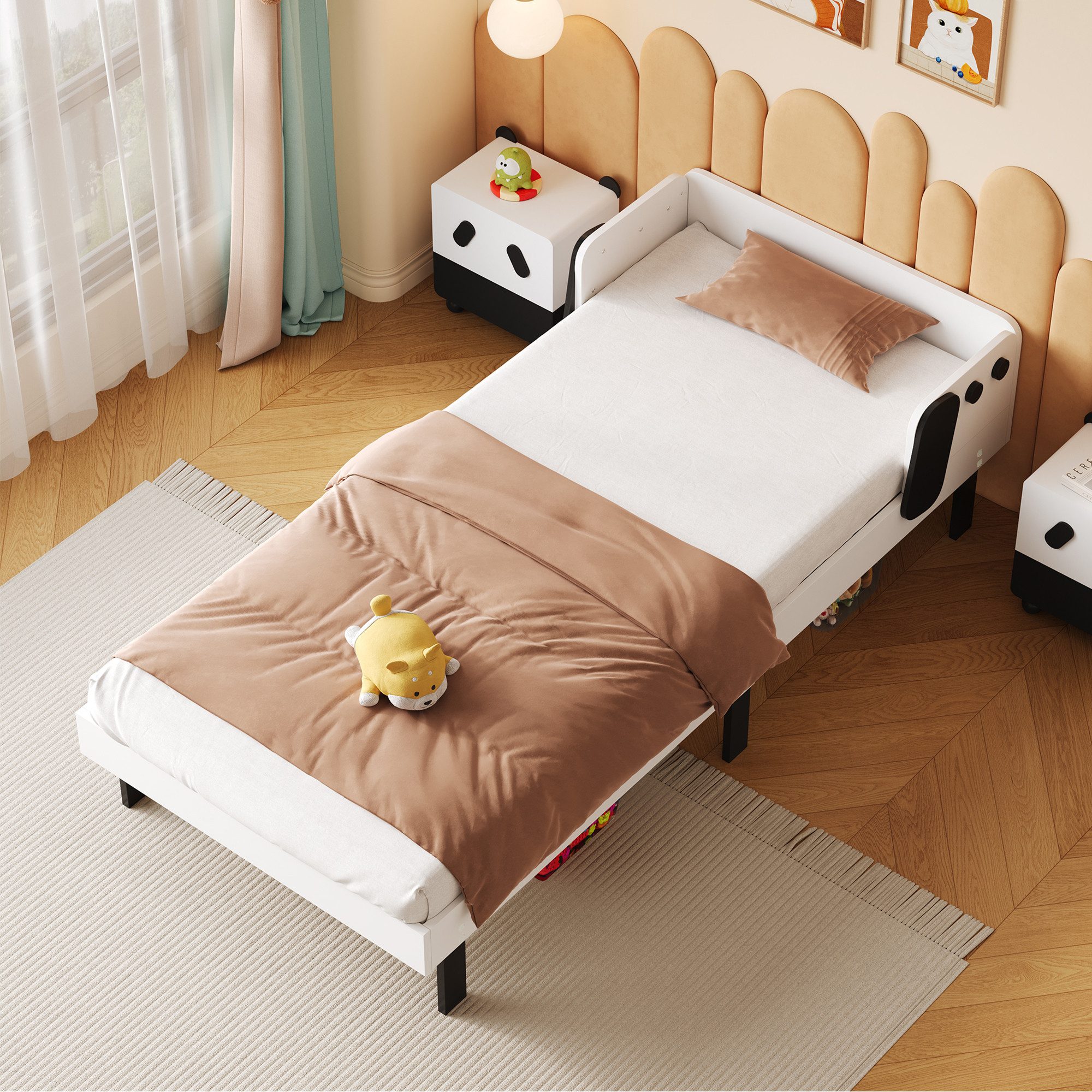 FUROKOY Massivholzbett Einzelbett Kinderbett 90x200cm Weiß, günstig online kaufen