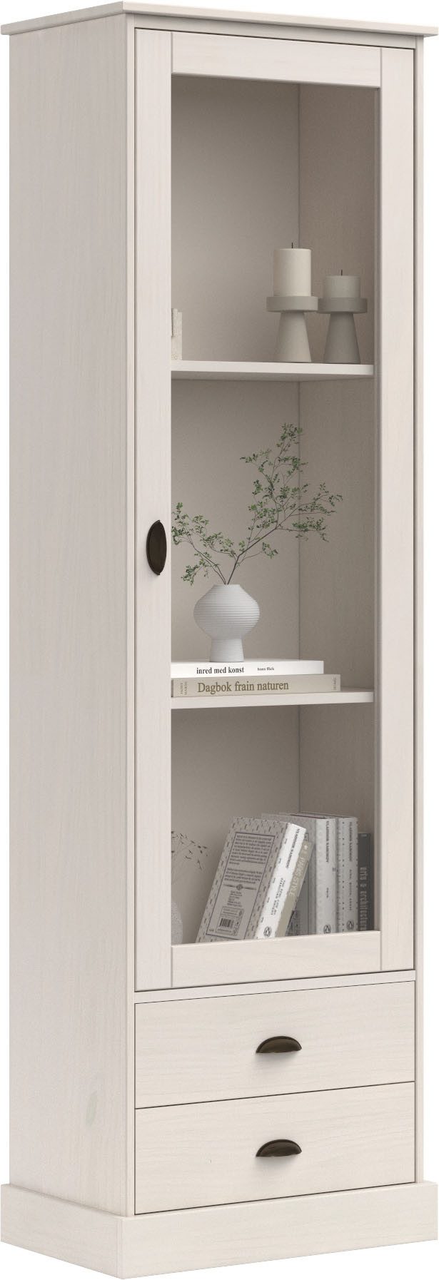 OTTO home Vitrine Schröder mit 1 Schiebetür, 2 Schubkästen, aus massivem Kiefernholz, Breite 55cm