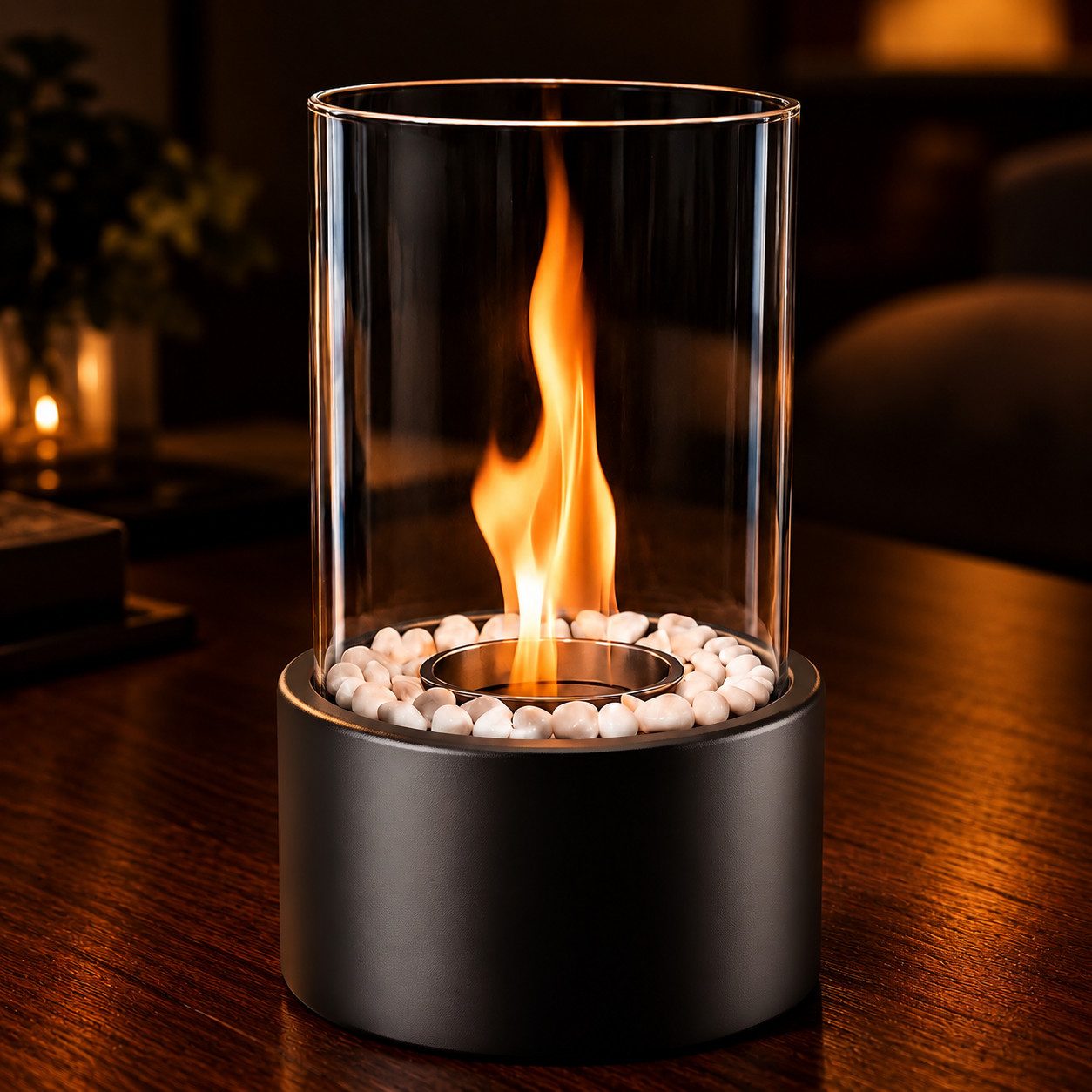 Ledklang Tischfeuer Ethanol Rund Schwarz,12,3x21cm Tischkamin für Indoor & Outdoor (für Wohnzimmer,Terrasse,Balkon), Dekorative Tischfeuerstelle aus Bioethanol