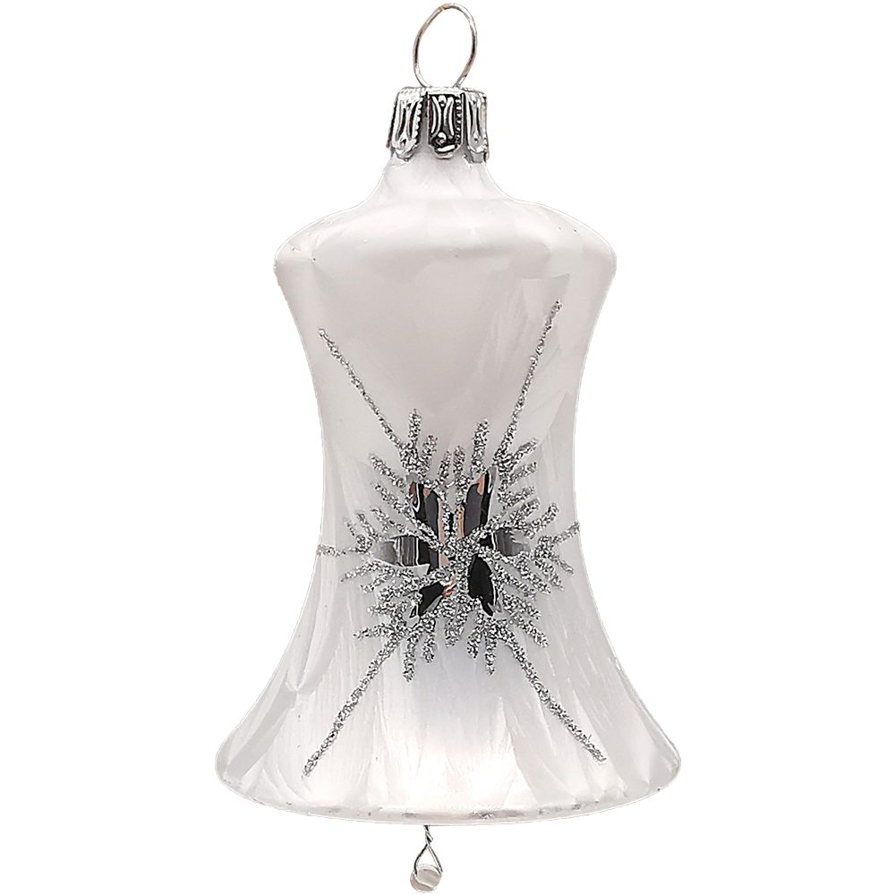 Schatzhauser Christbaumschmuck Glocke Ø5x6,5cm, großer Silberstern, Eislack weiss (1-tlg), mundgeblasen, handbemalt