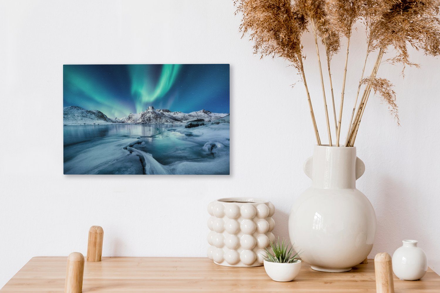 St), Wanddeko, Leinwandbilder, Wandbild (1 cm - Schnee Norwegen, Eis - Leinwandbild Nordlichter Aufhängefertig, 30x20 - OneMillionCanvasses®