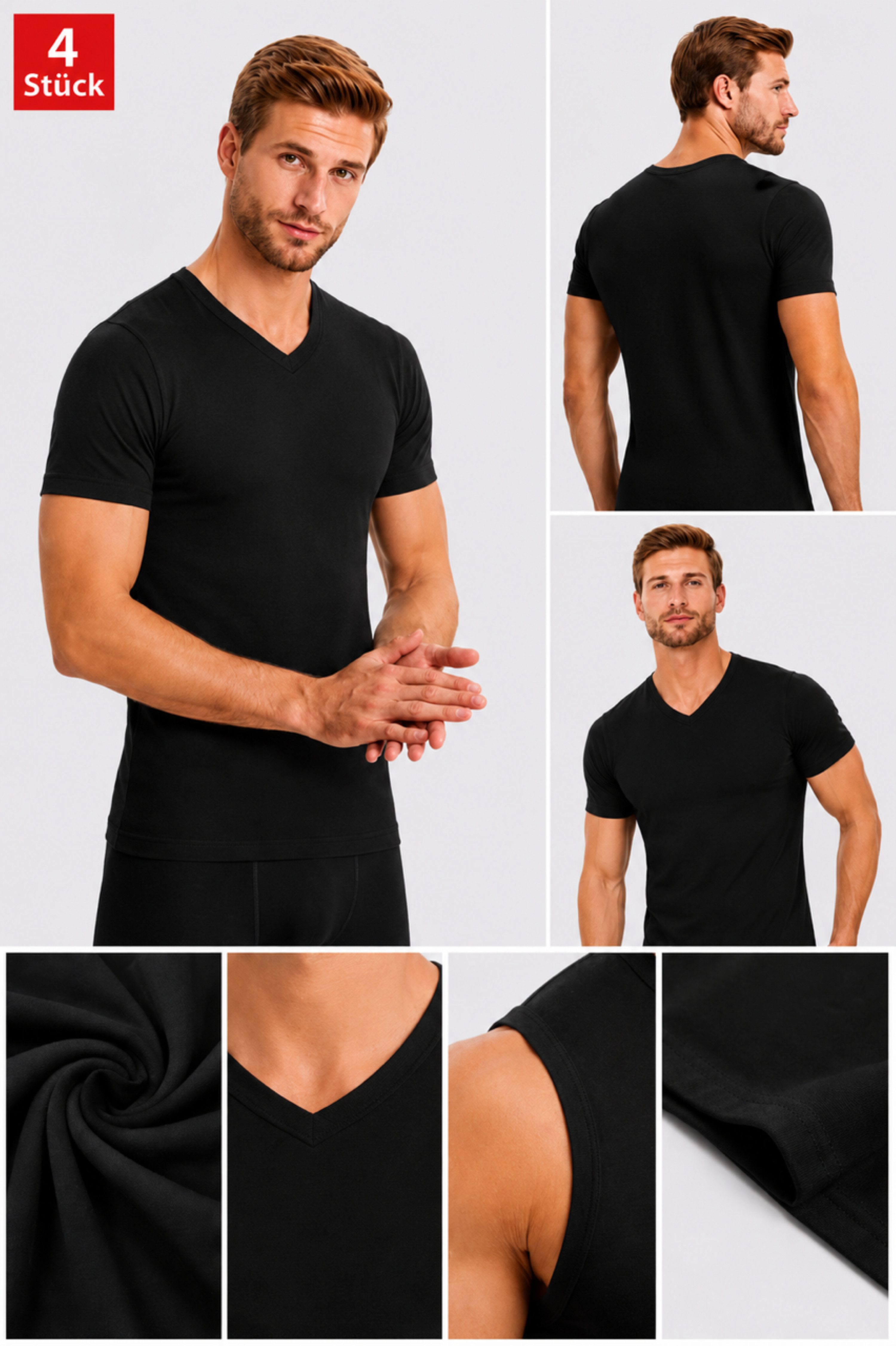 DDOnlineShop Unterhemd Herren T-Shirt V-Ausschnitt Slim Fit Basic 4er-Pack (Set, 4-St., 4er-Pack)