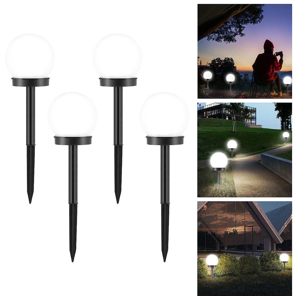 33 LETGOSPT IP65 4/8 10 Solarlampen 4 Kugel Deko Veranda Ø Licht, Wegen Kaltweiß Solarmodul cm, Höhe Garten LED cm, Wasserdicht integriert, Akku, LED fest Solarleuchte Stück inkl Stück LED