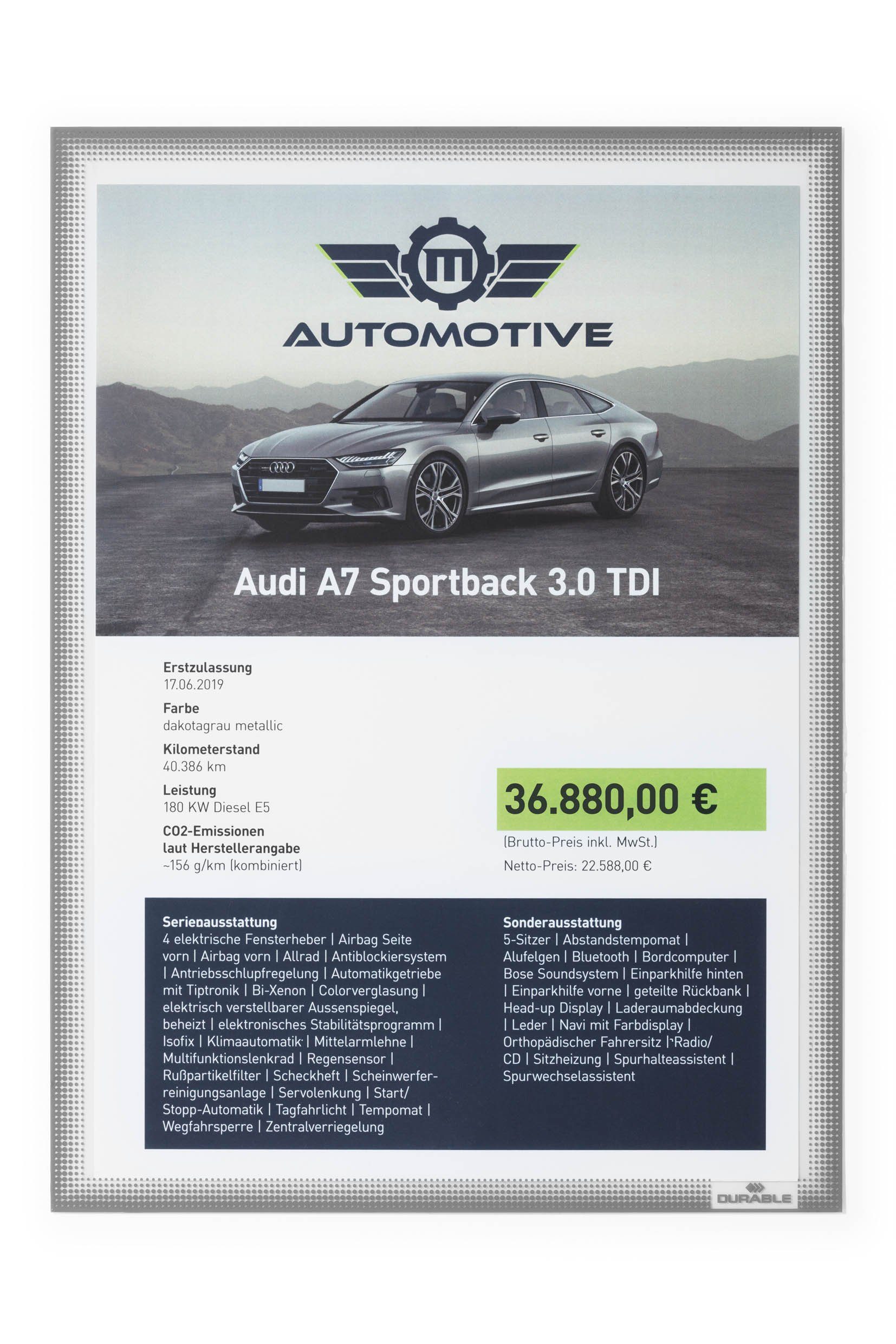 DURABLE Einzelrahmen Durable 501457 Infotasche A4 statisch haftend, UV-beständig für Glasfl, Durable 501457 Infotasche A4 statisch haftend, UV-beständig für Glasfl