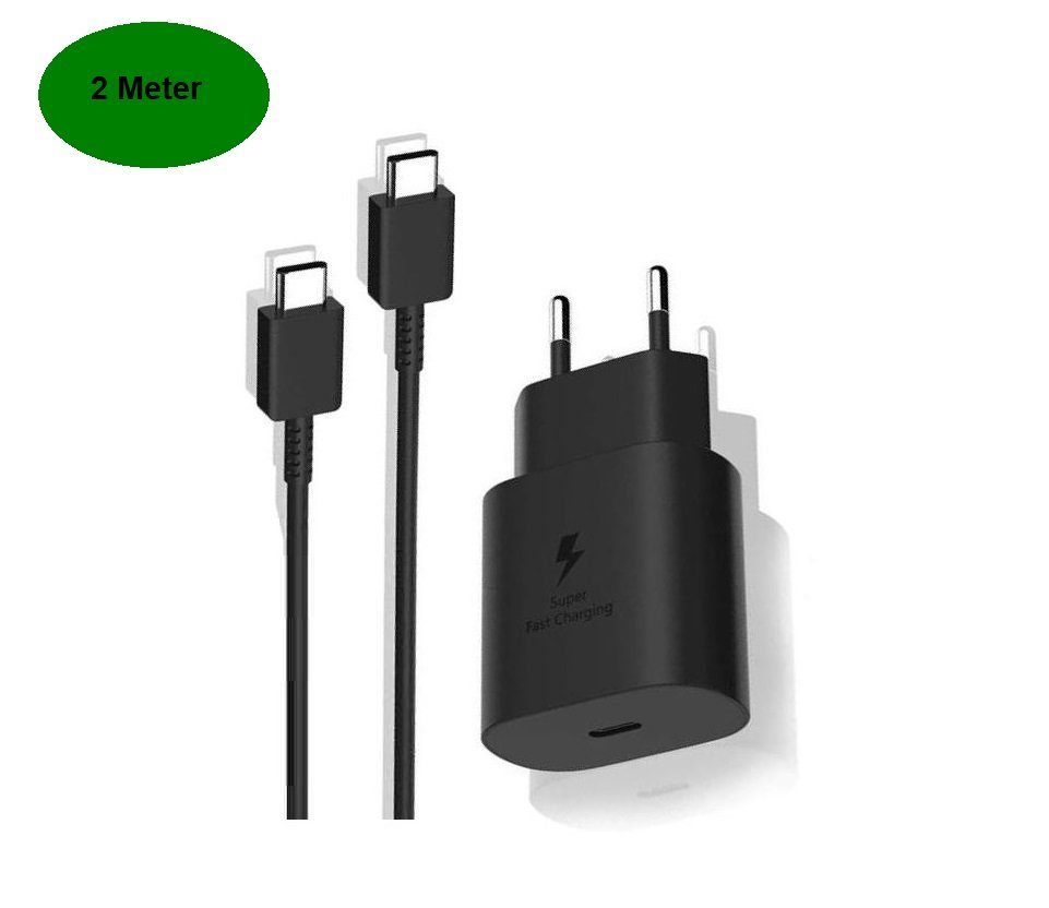 Ventarent Schnellladegerät USB C für Samsung Galaxy S25 S24 S23 S22 S21 Ultra USB-Ladegerät (2,77 mA, Set, 2-tlg., 1x Ladekabel 2 Meter + 1x Adapter 25 Watt USB-C, Fast Charging)