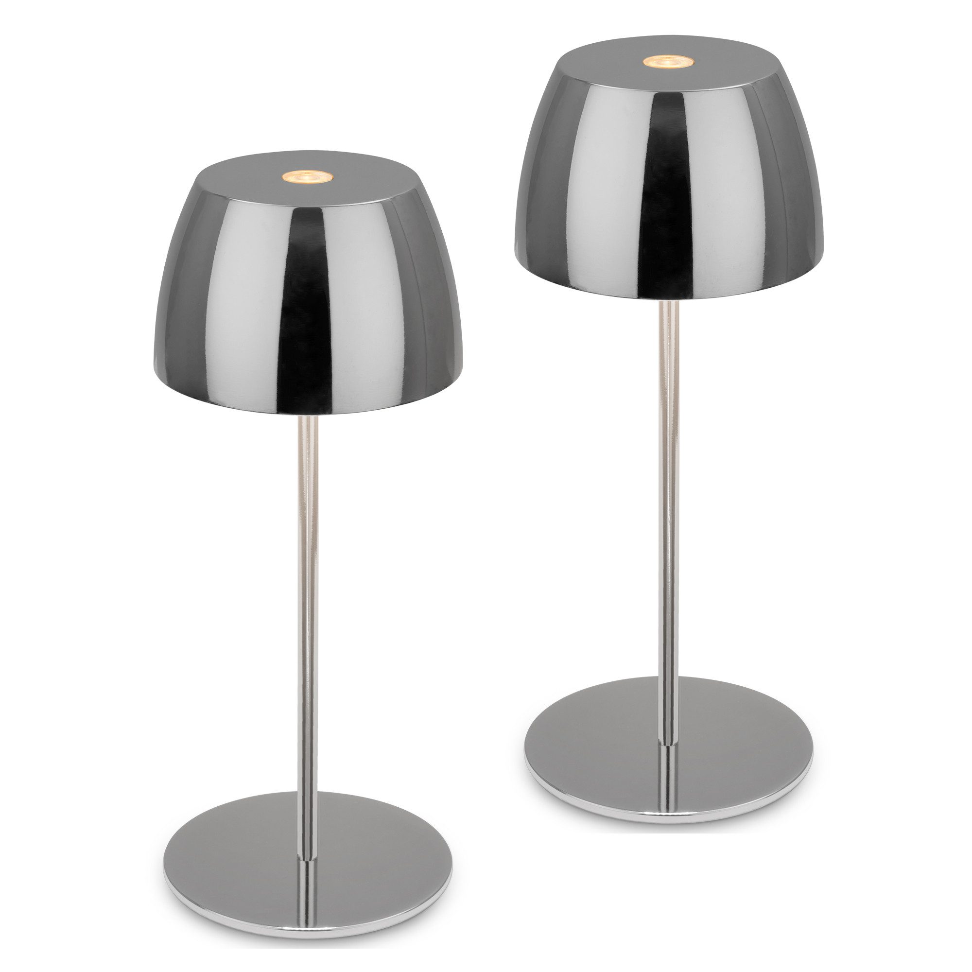 Briloner Leuchten LED Außen-Tischleuchte SERINA MINI, Dimmfunktion, LED fest integriert, Warmweiß, kabellos 20 x 8 cm Chromfarben 2,5W Wohnzimmer Schlafzimmer 2er-Set