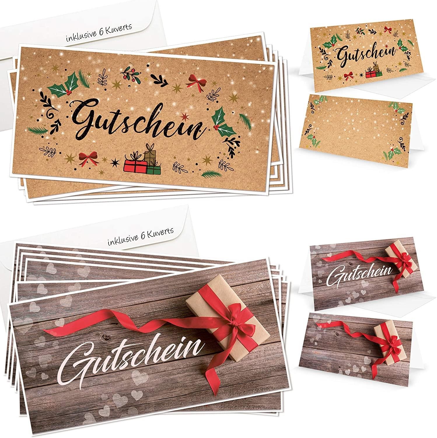 Logbuch-Verlag Dekofigur 2 x 6 Gutscheine Geschenkgutscheine Klappkarte Weihnachten Geburtstag