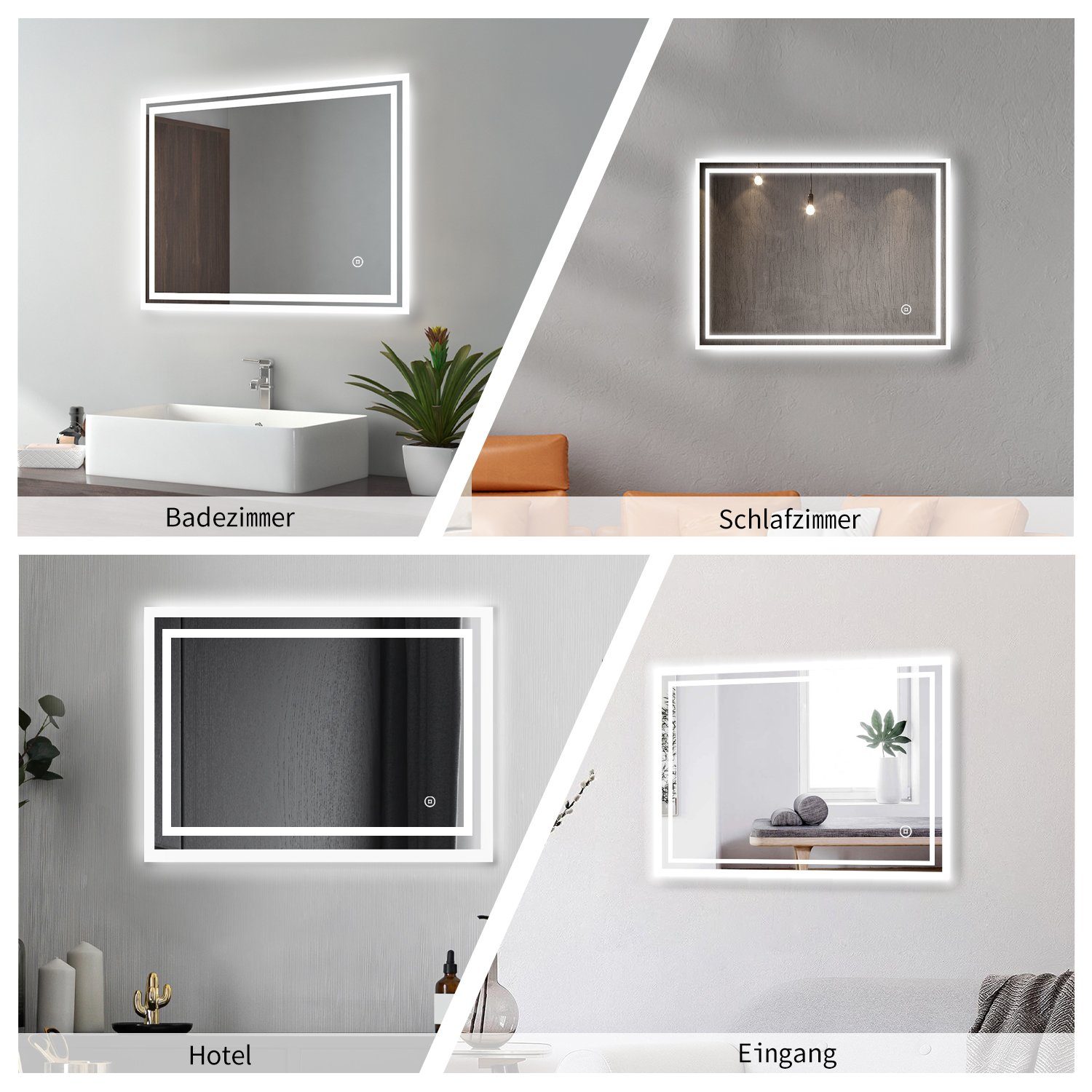 WDWRITTI Badspiegel Wandspiegel Led Touch 3Lichtfarben Helligkeit dimmbar Memory-Funktion (Badezimmerspiegel mit Beleuchtung,Spiegel led,Lichtspiegel, 1-St., 70x50/50x70cm), energiesparender,IP44