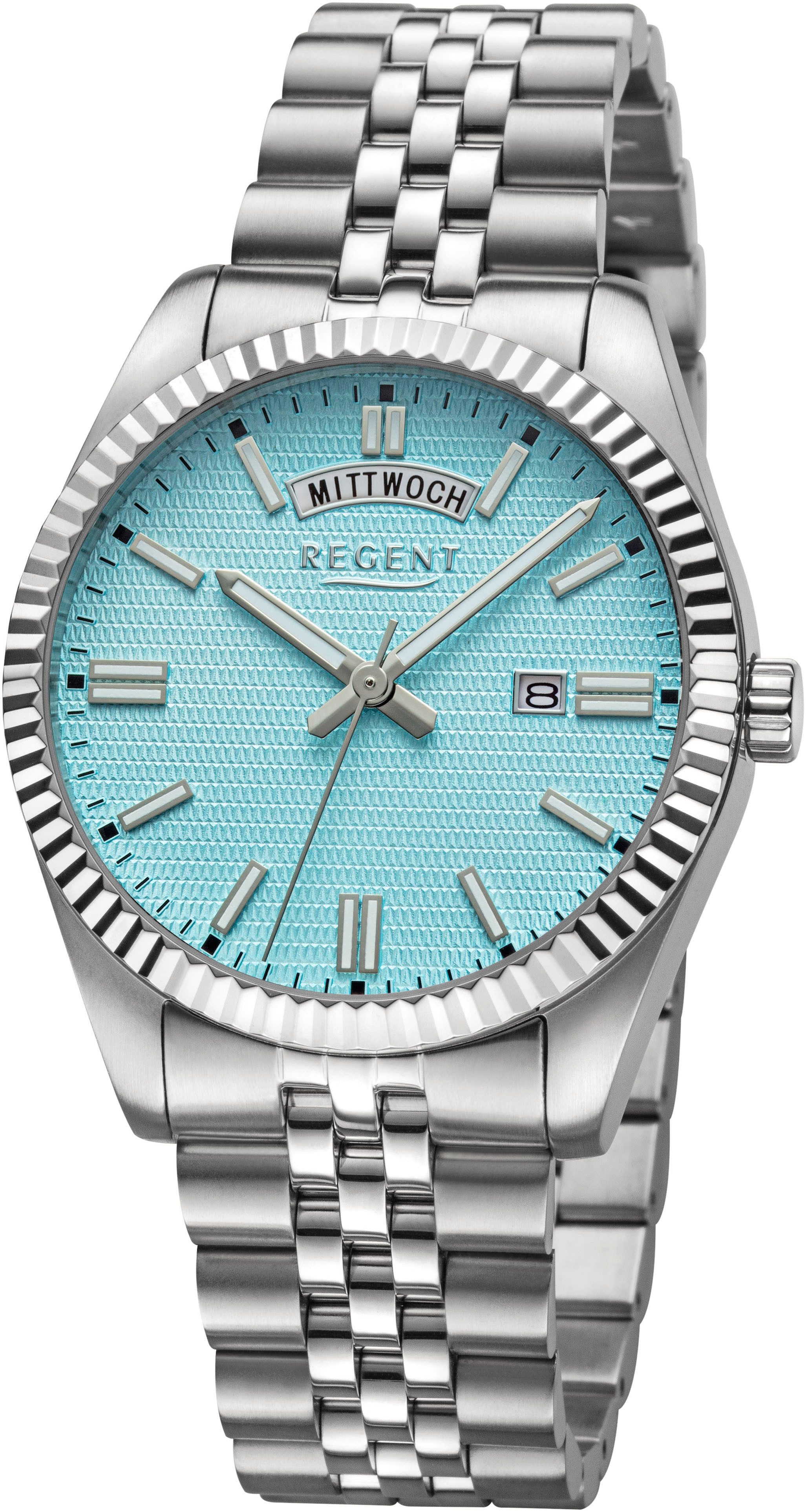 Regent Quarzuhr BA-880 - 1974.44.84, Armbanduhr, Herrenuhr, Edelstahlarmband, analog, Tag, Wochentag