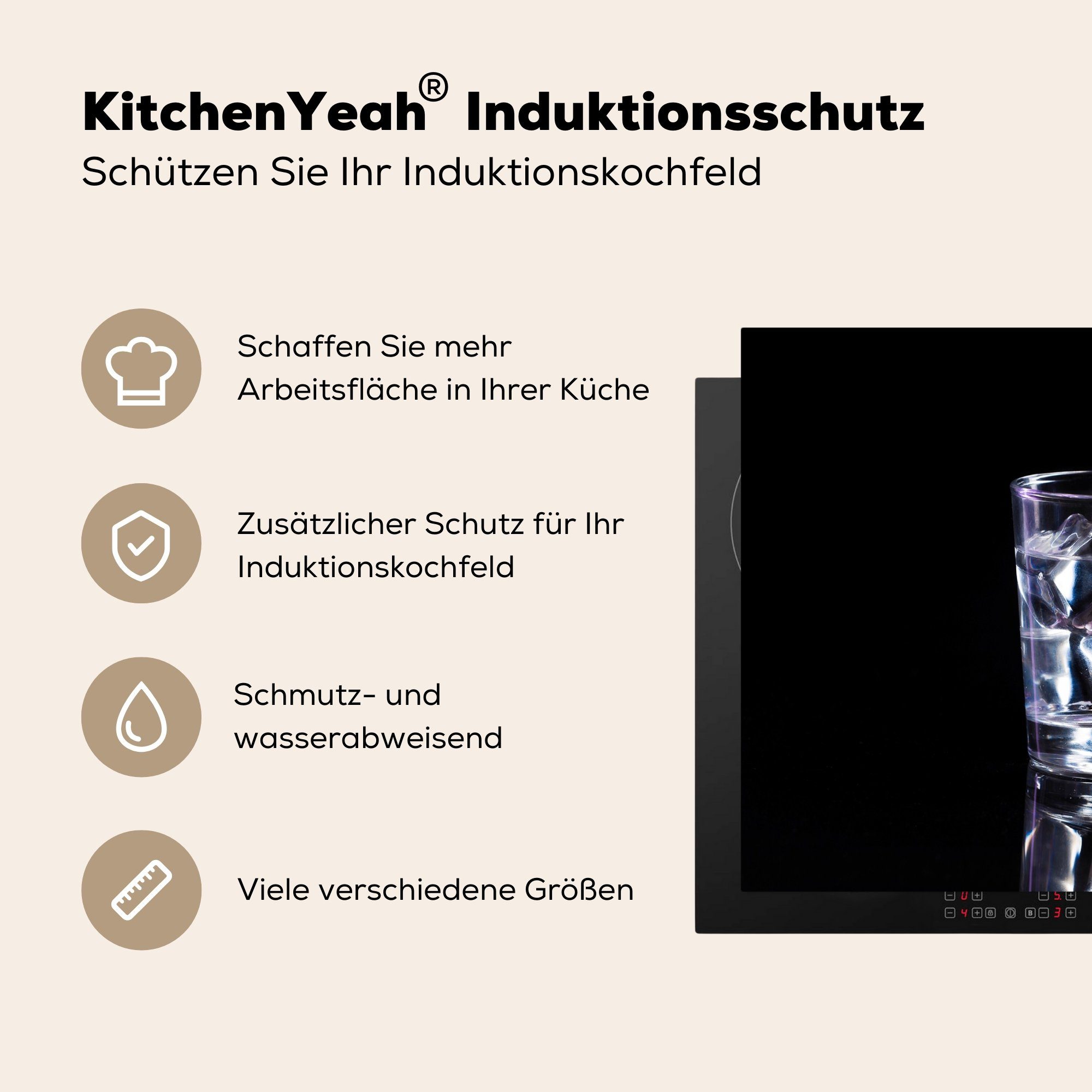MuchoWow Herdblende-/Abdeckplatte Alkohol - Ceranfeldabdeckung Gläser 57x51 Induktionsschutz, Vinyl, Getränke, - Induktionskochfeld, (1 tlg), cm