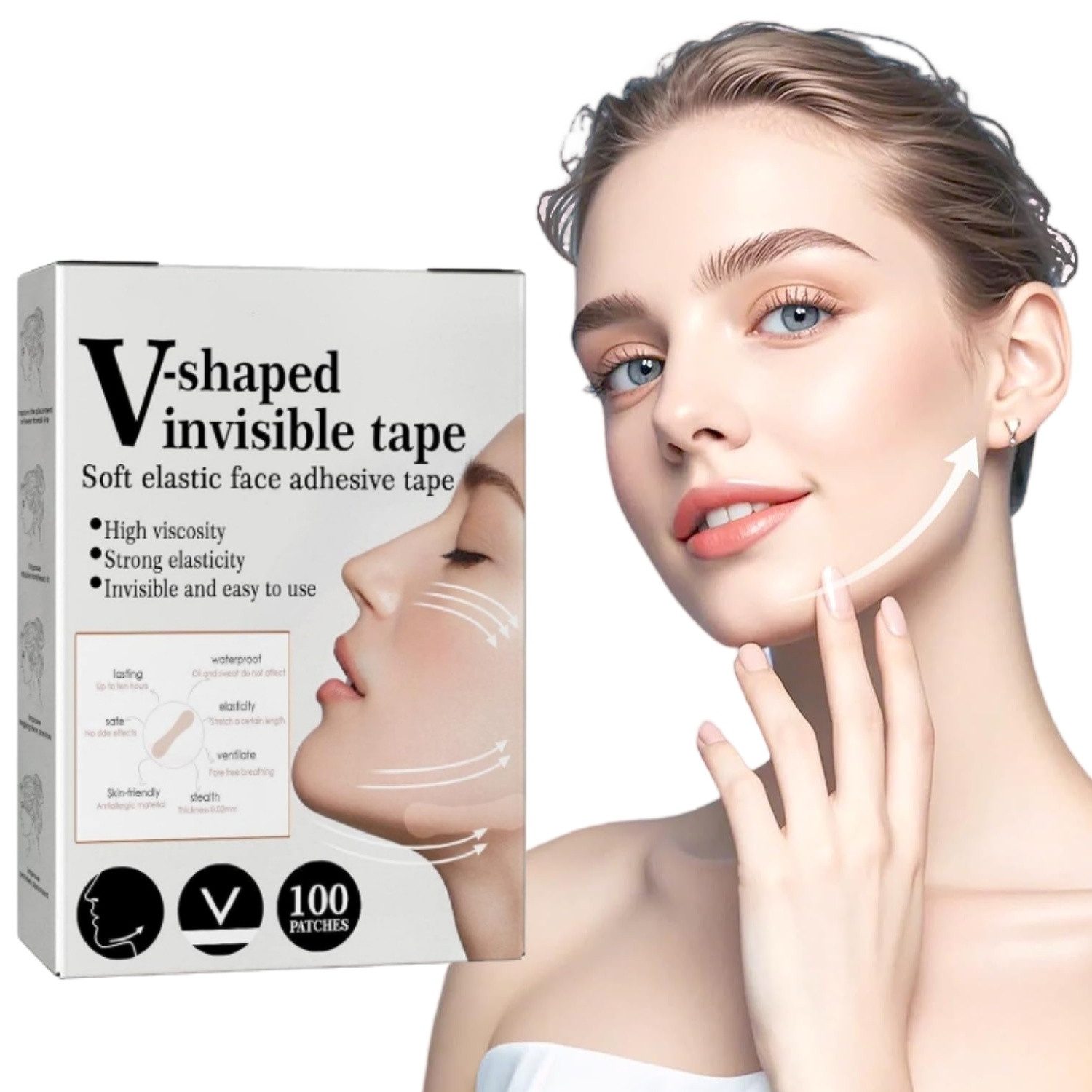 KANBEIO Klebeband V-Lift Pflaster Unsichtbar Strafft glättet Falten formt Kiefer (1-St., Unsichtbare Straffungs-Patches)
